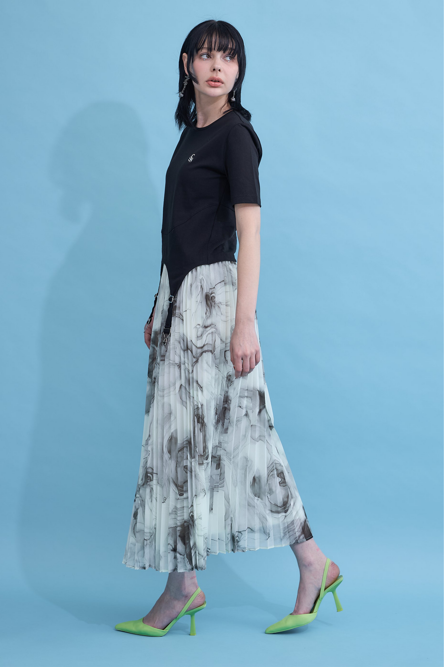 Marble paint pleated skirt