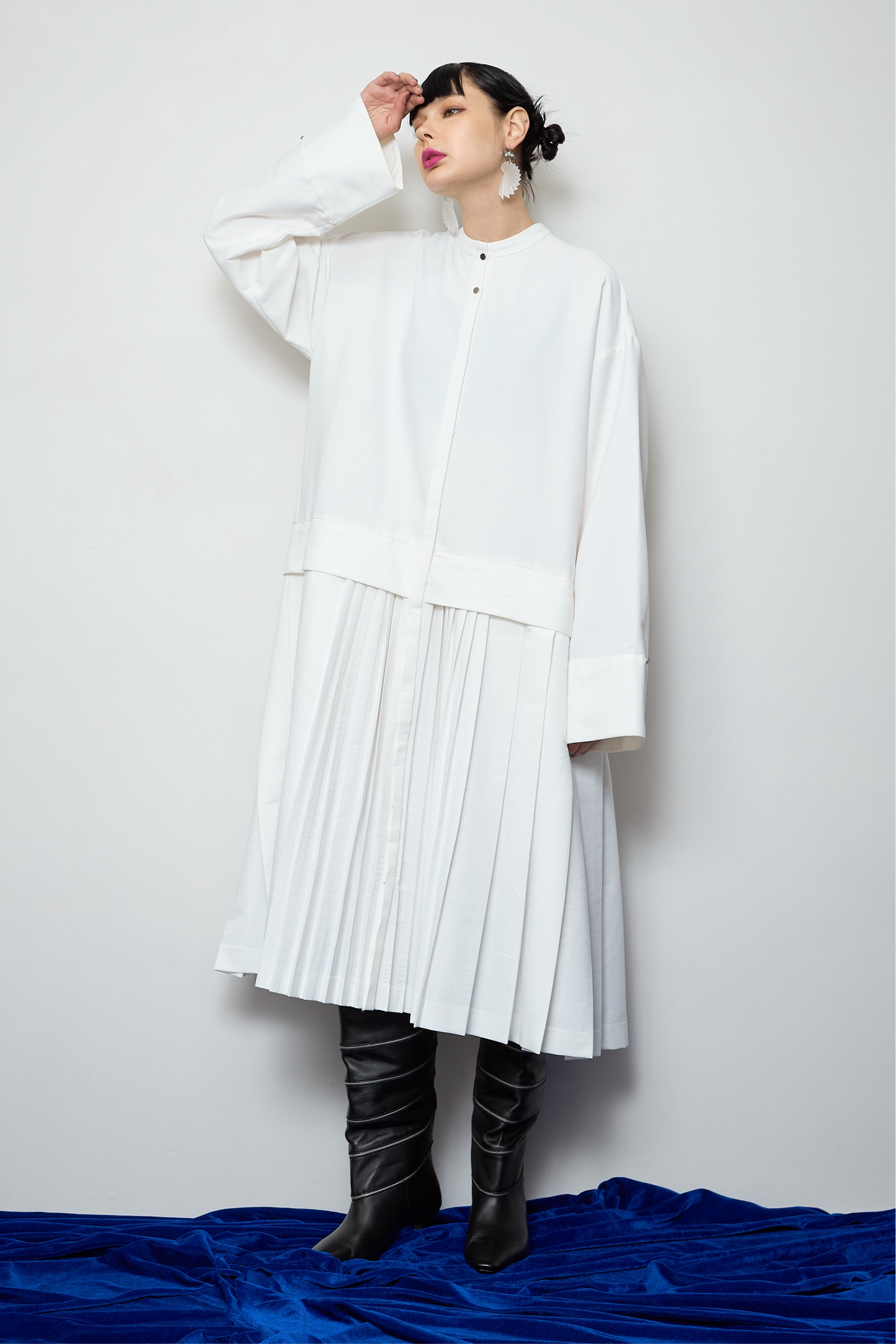 2way sleeve pleated one piece