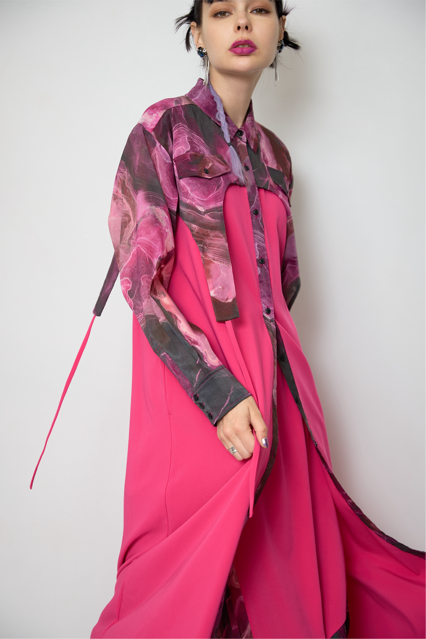 Marble paint irregular hem one piece