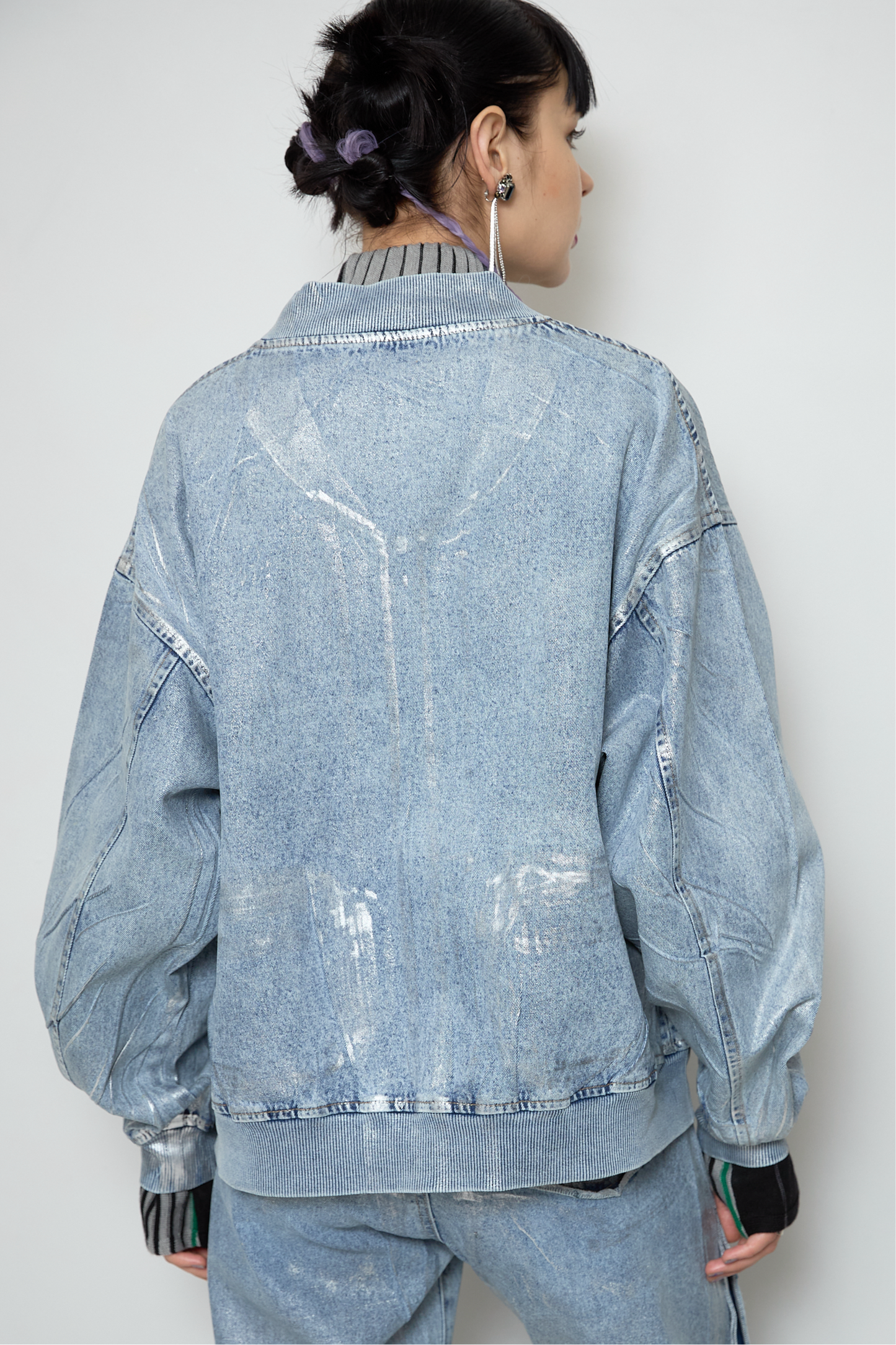Foil print denim blouson