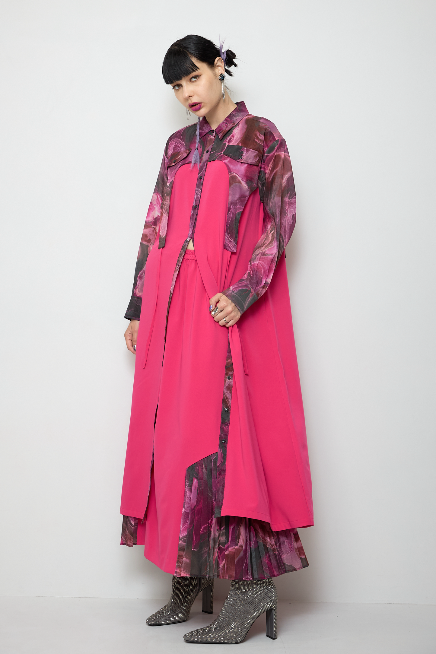 Marble paint irregular hem one piece