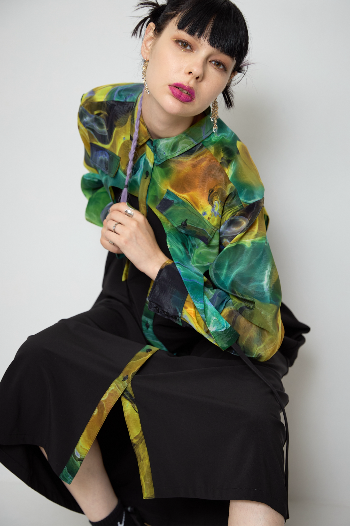 Marble paint irregular hem one piece