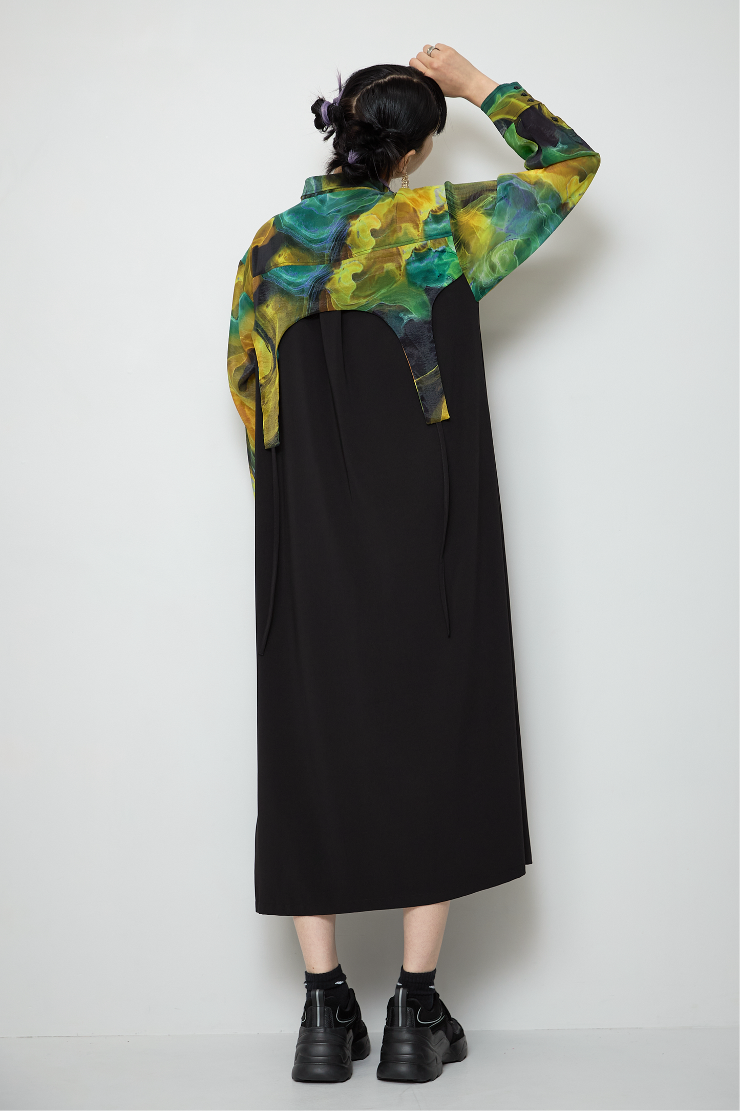 Marble paint irregular hem one piece