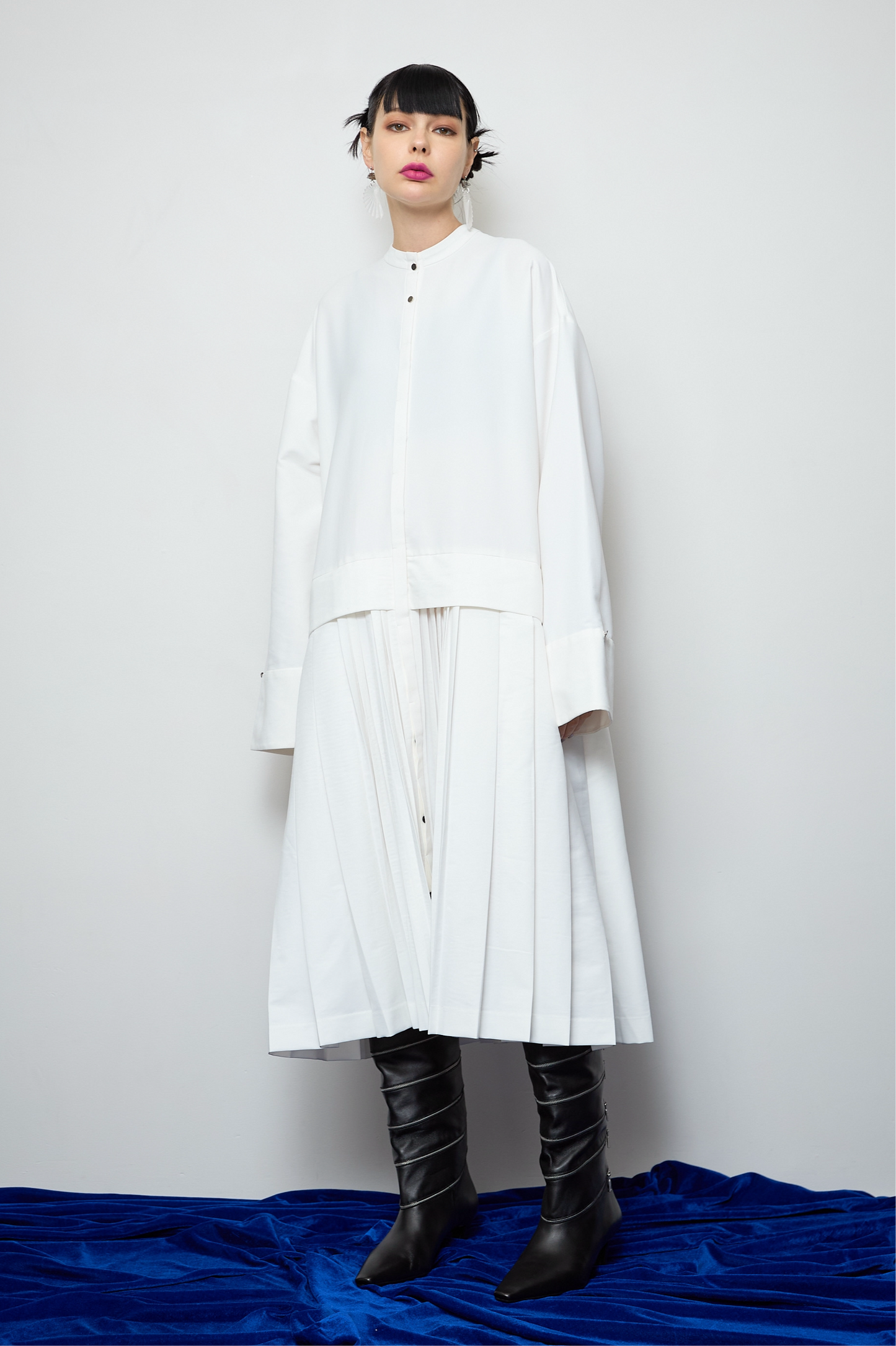 2way sleeve pleated one piece