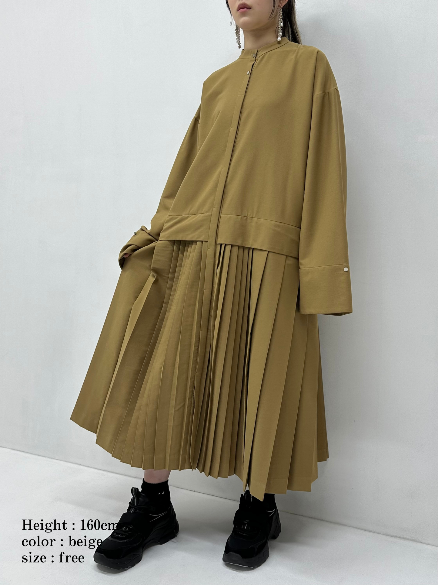 2way sleeve pleated one piece