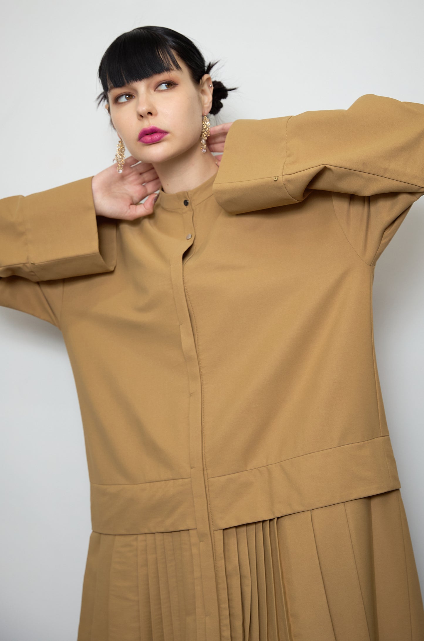 2way sleeve pleated one piece