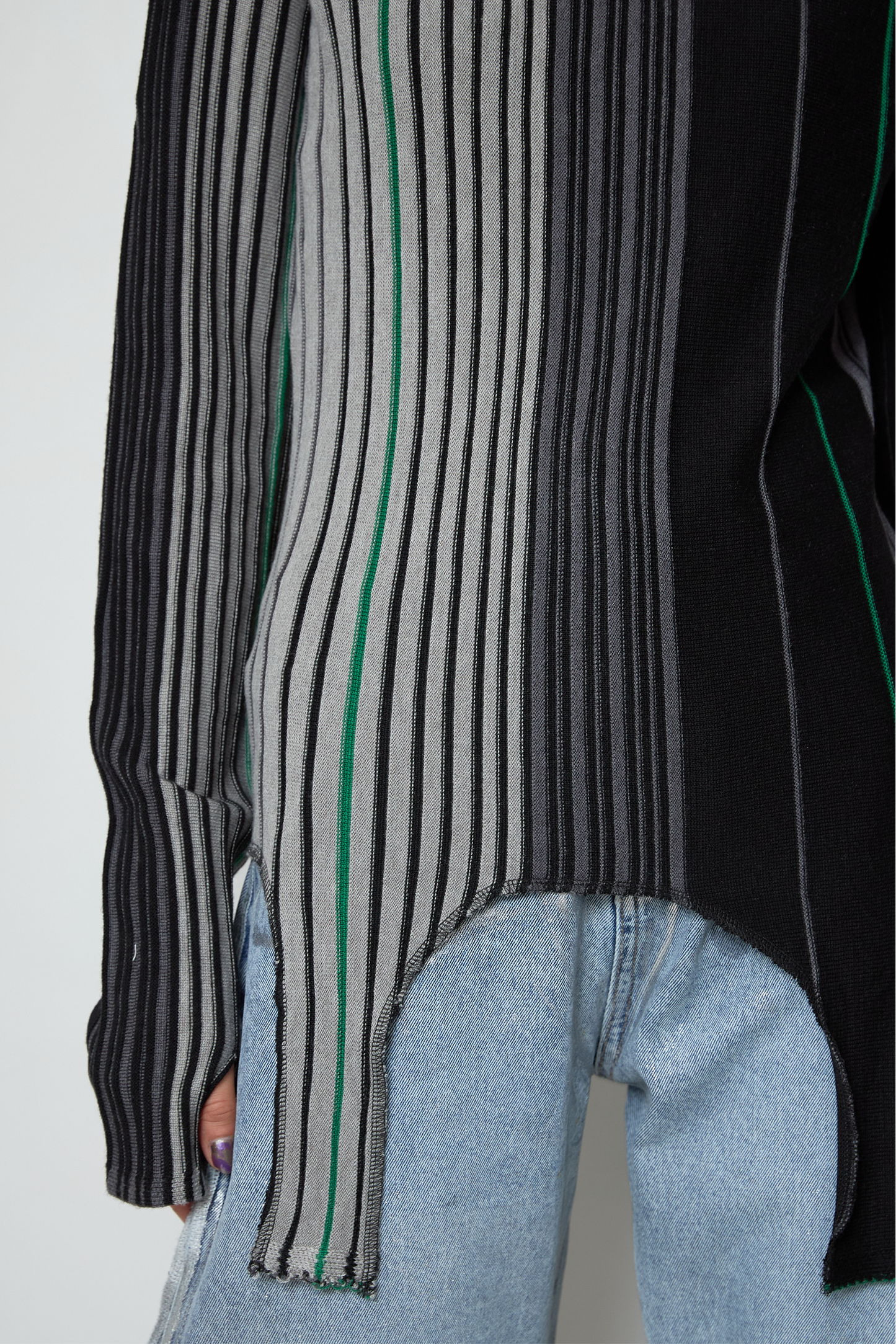 Irregular hem multicolor rib knit