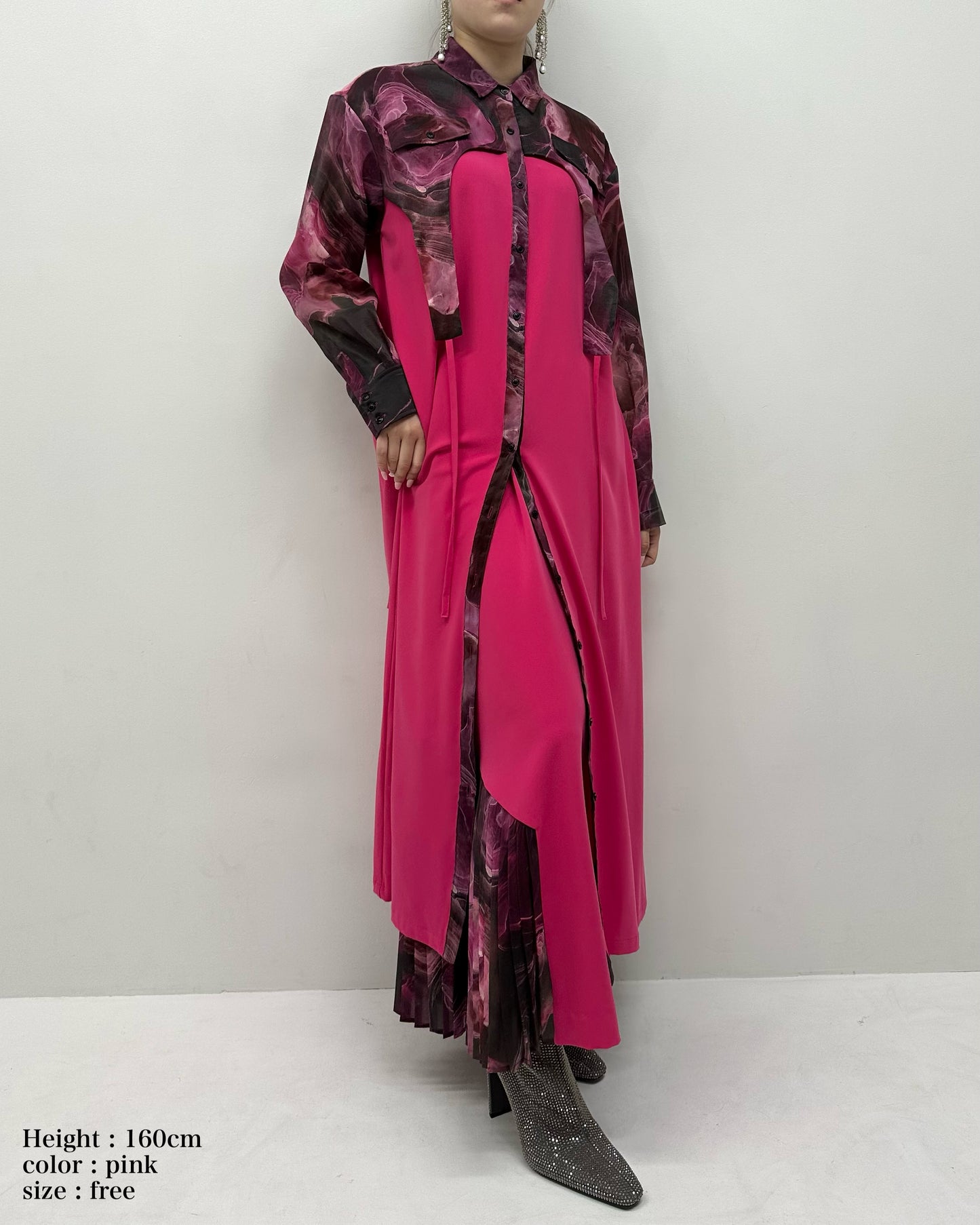 Marble paint irregular hem one piece