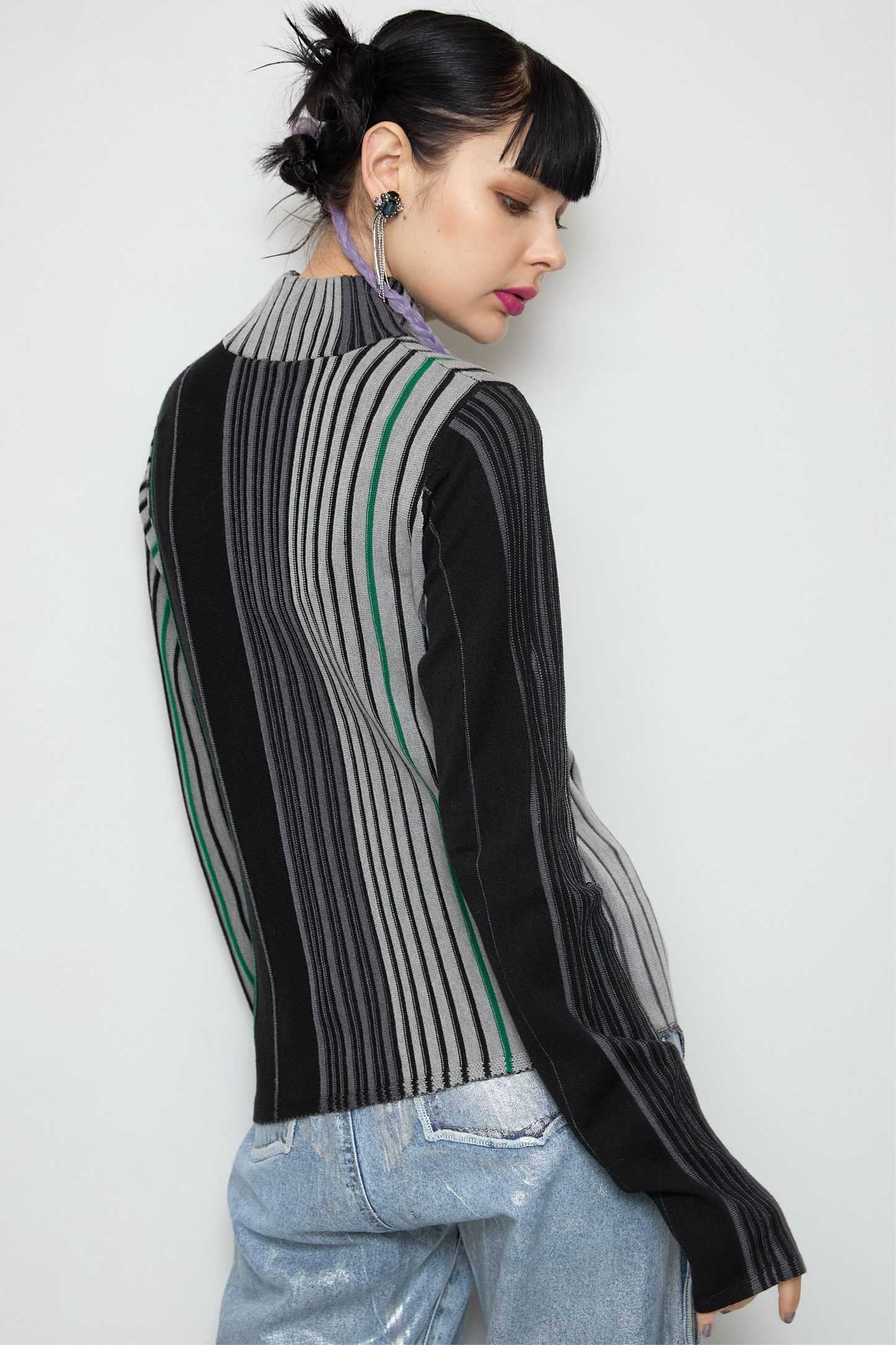 Irregular hem multicolor rib knit