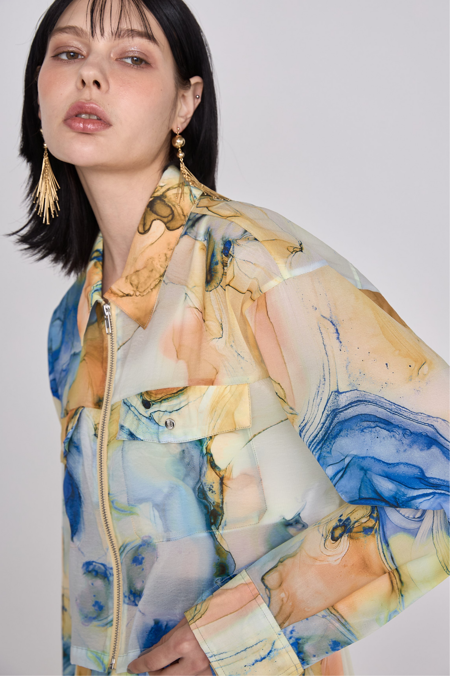 Marble paint zip shirt