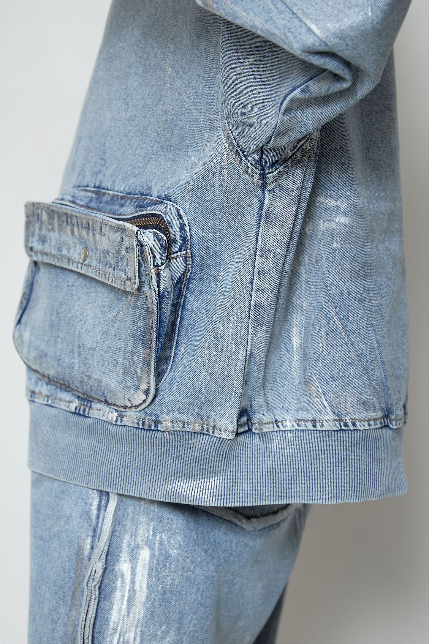 Foil print denim blouson