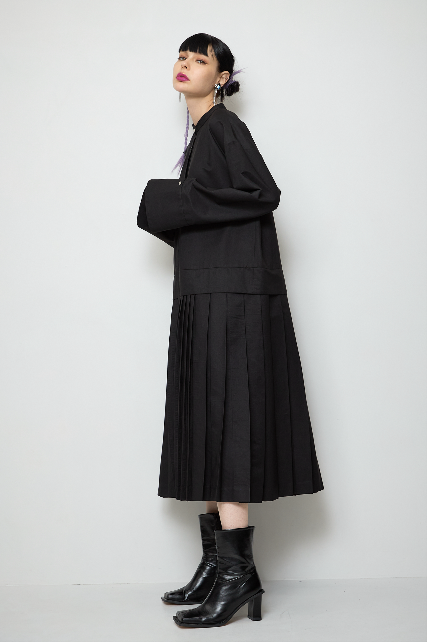 2way sleeve pleated one piece
