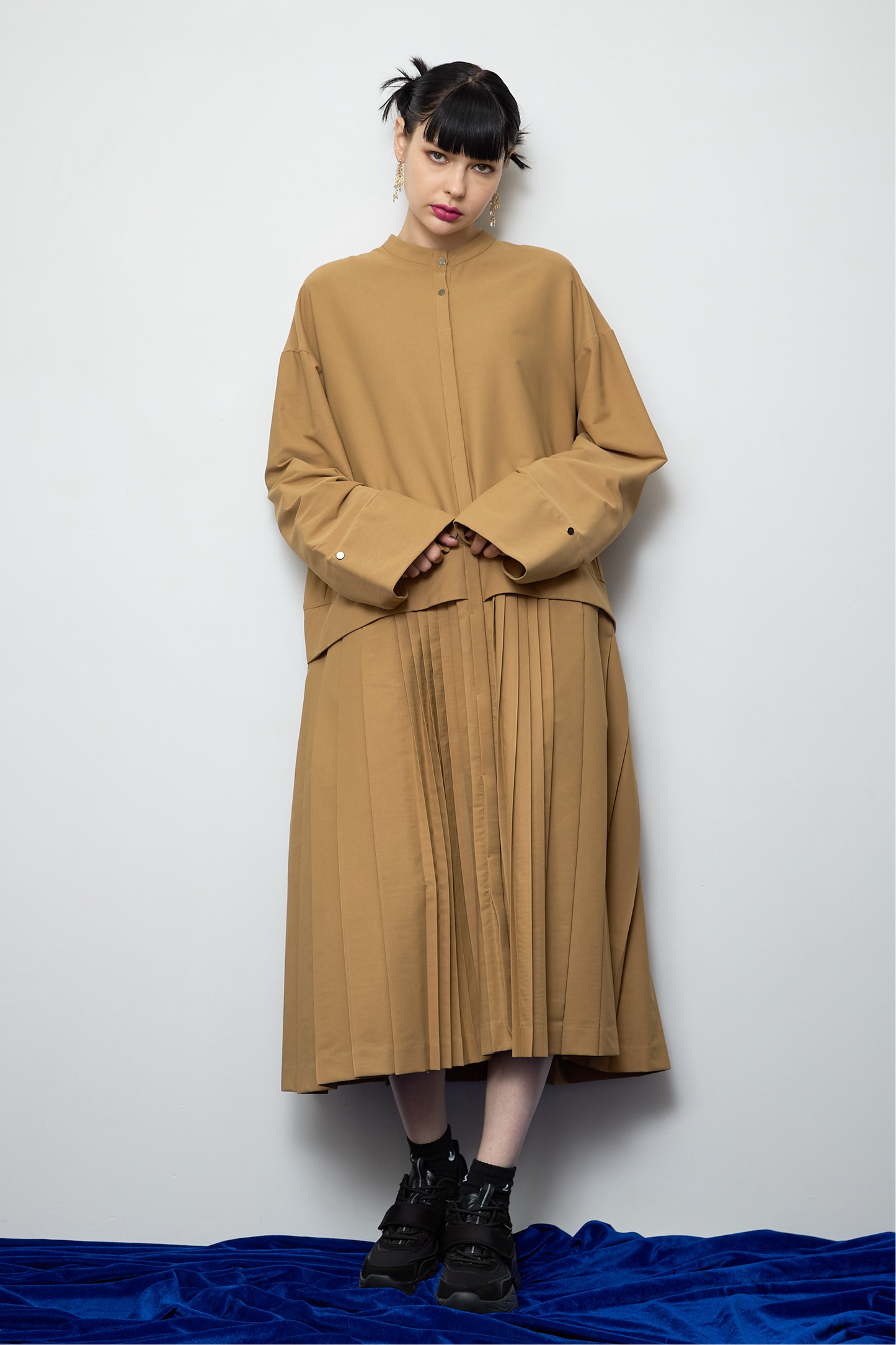 2way sleeve pleated one piece