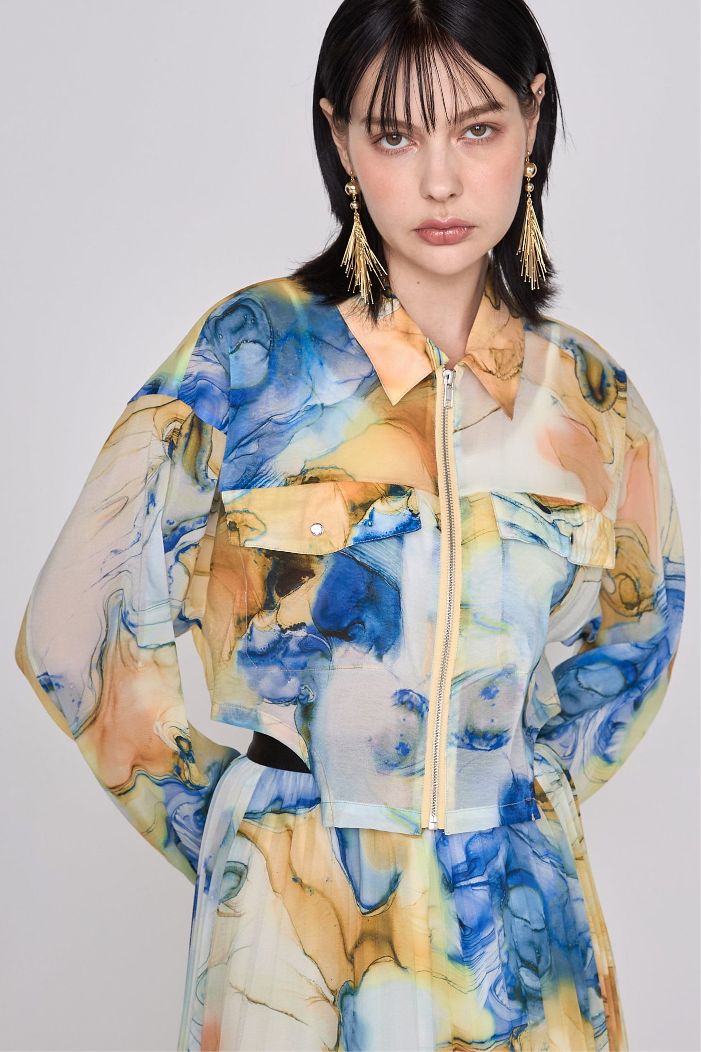 Marble paint zip shirt