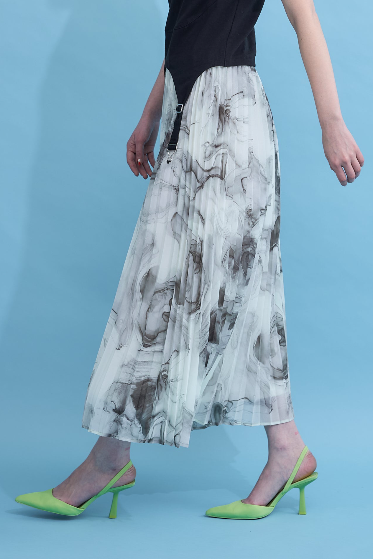 Marble paint pleated skirt