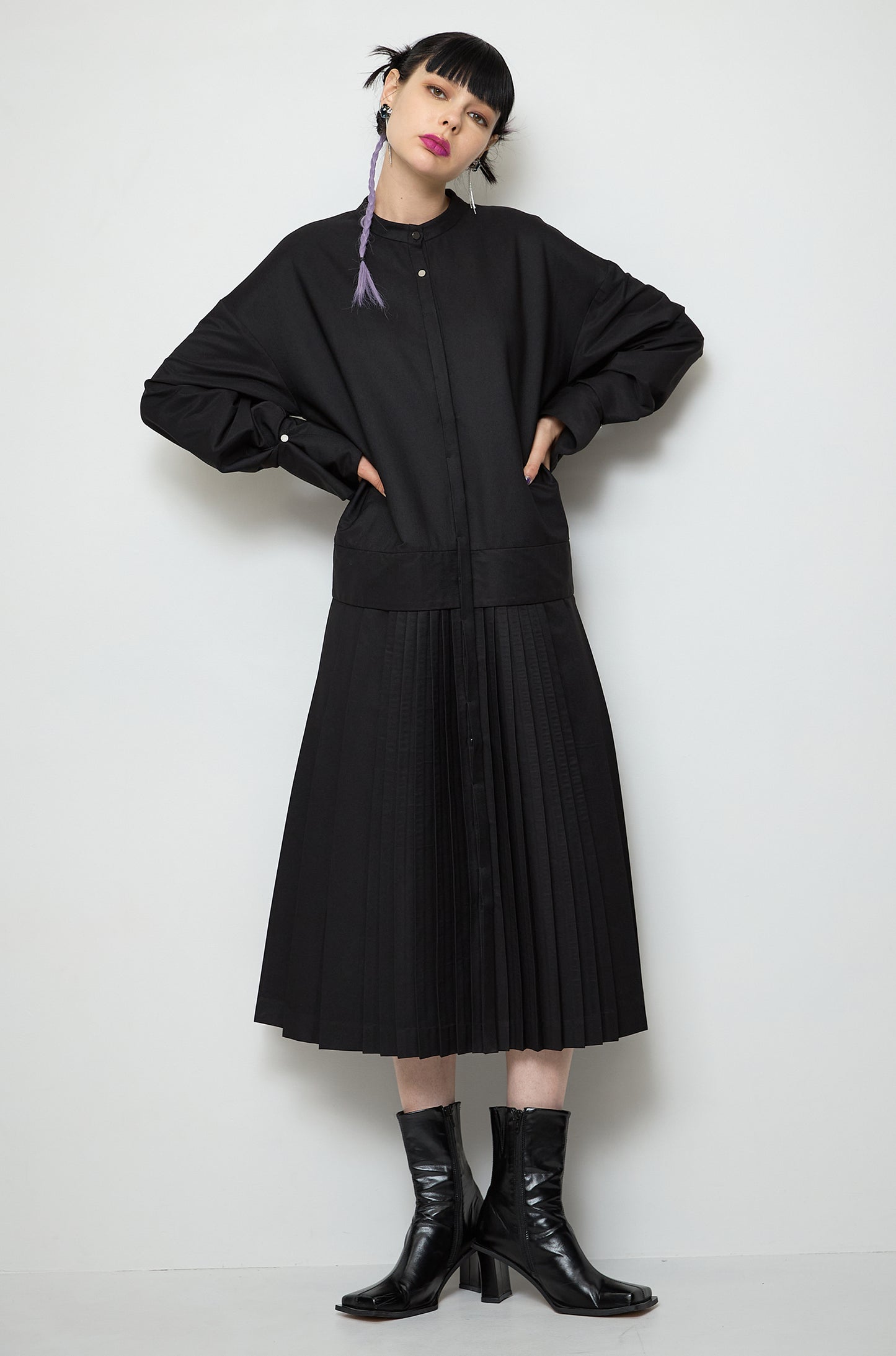 2way sleeve pleated one piece