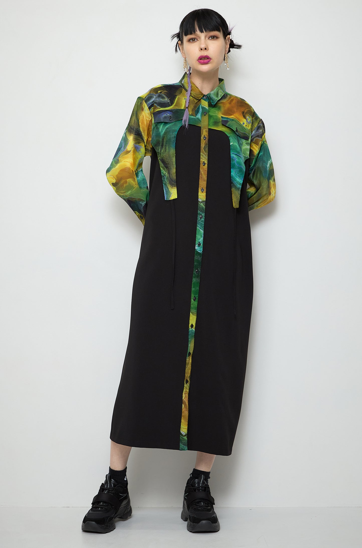 Marble paint irregular hem one piece