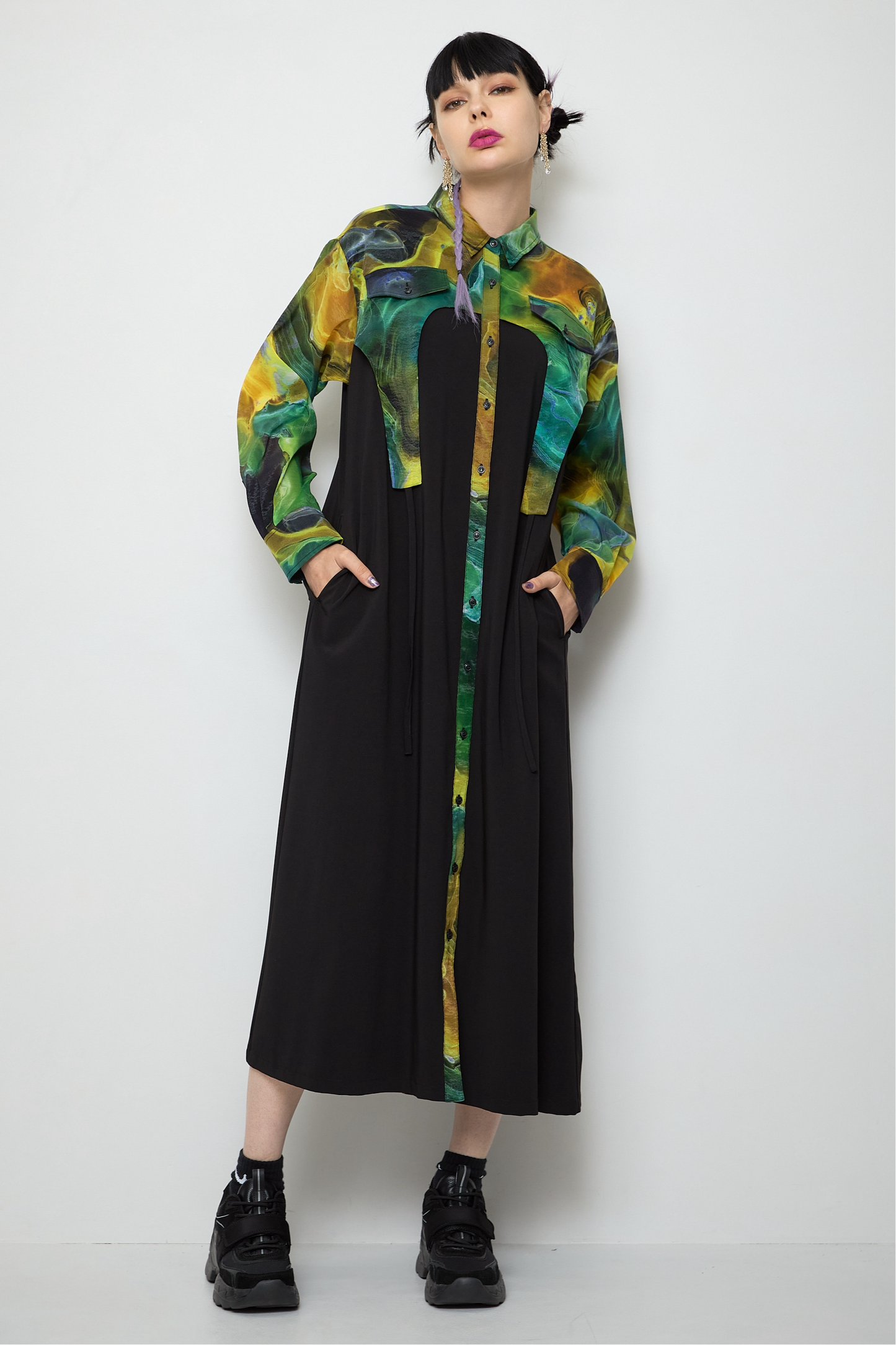 Marble paint irregular hem one piece