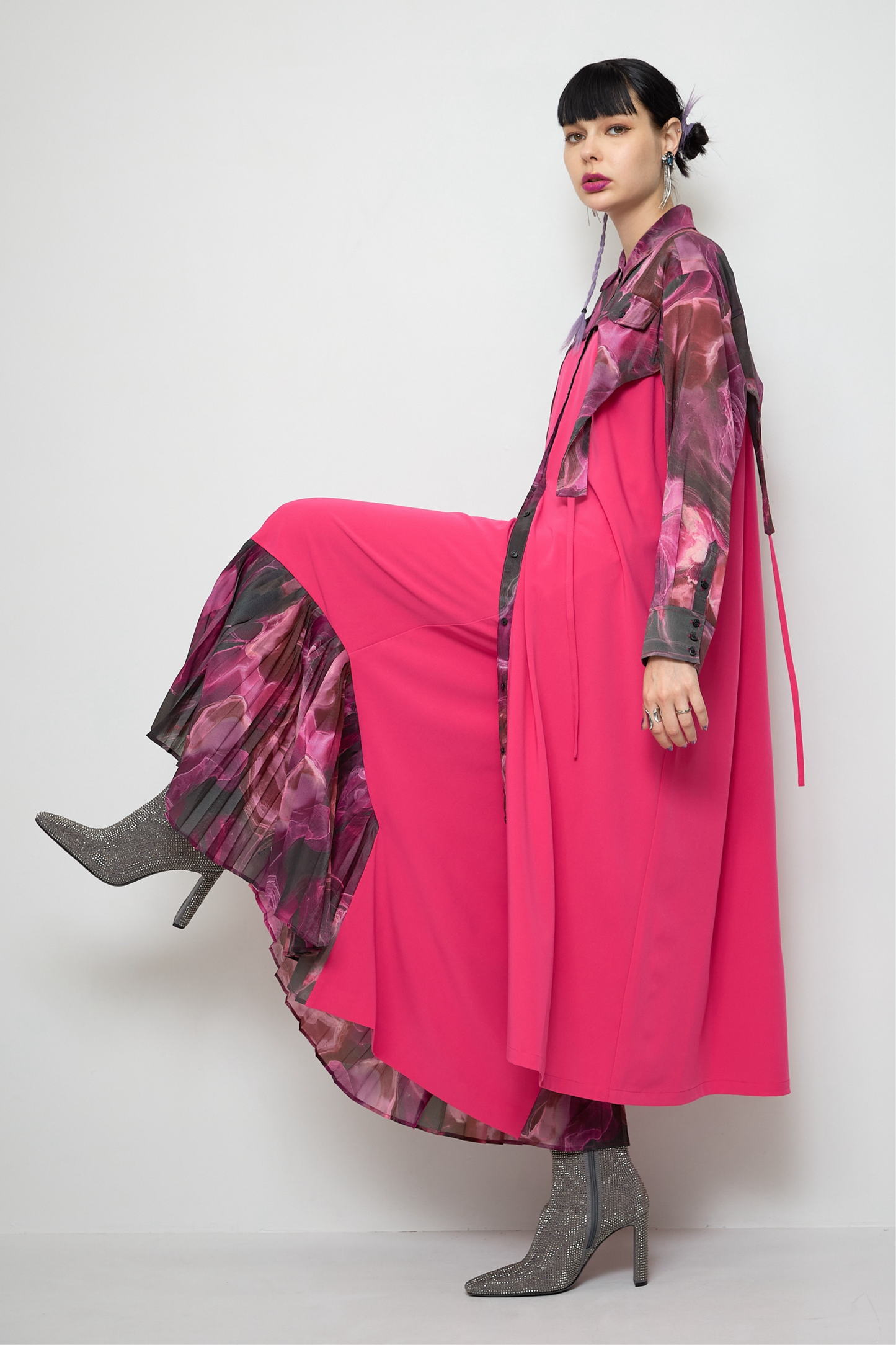 Marble paint irregular hem one piece