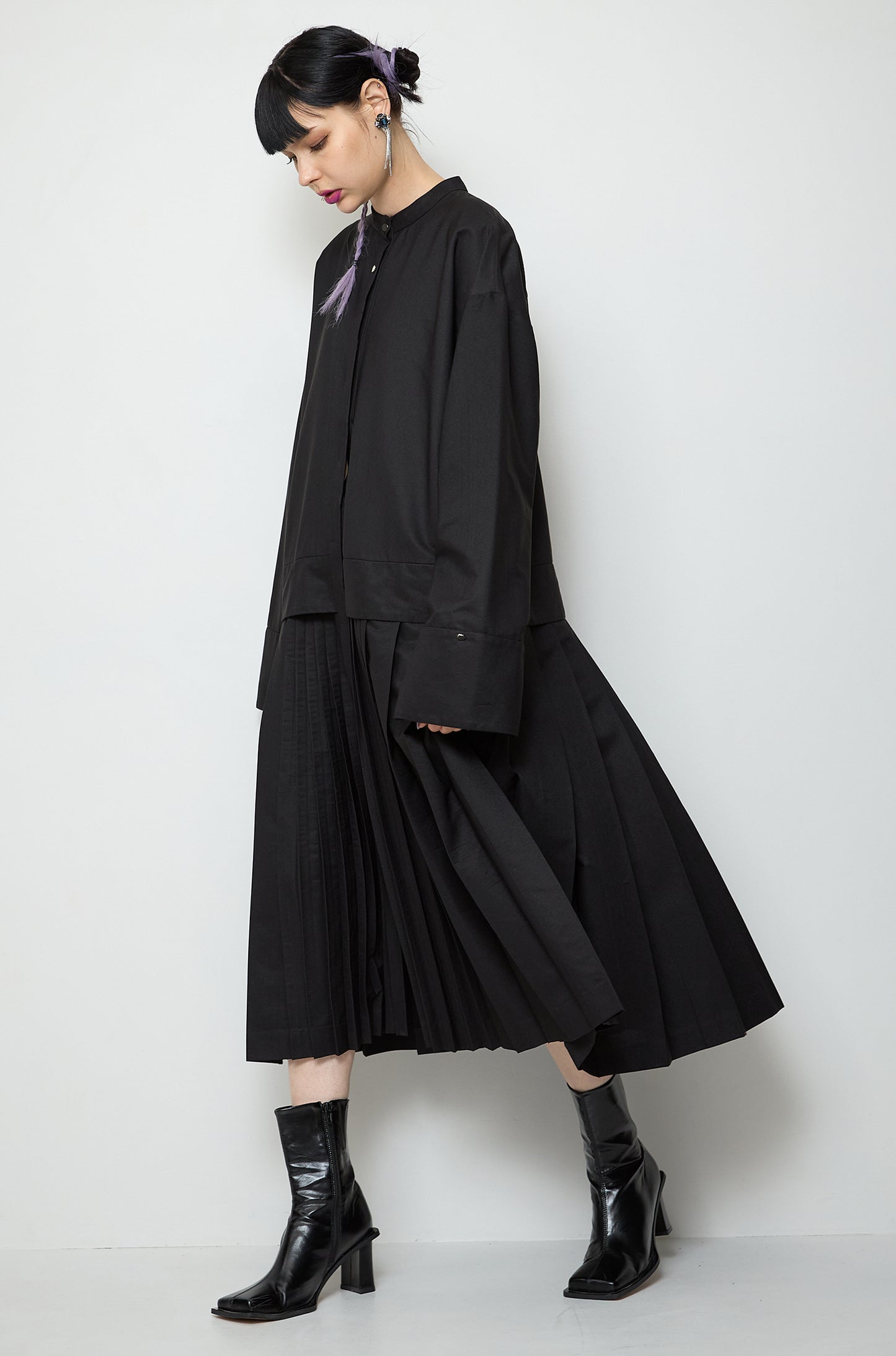 2way sleeve pleated one piece