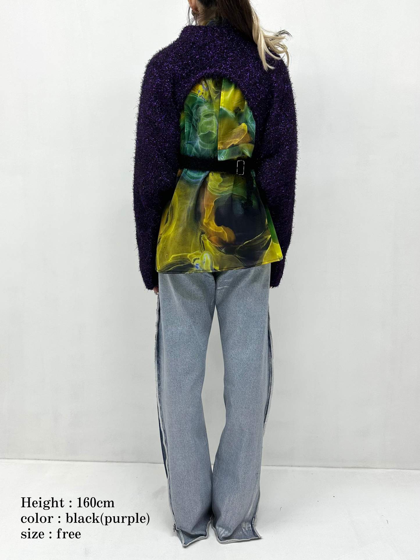 2way lame shaggy layered knit