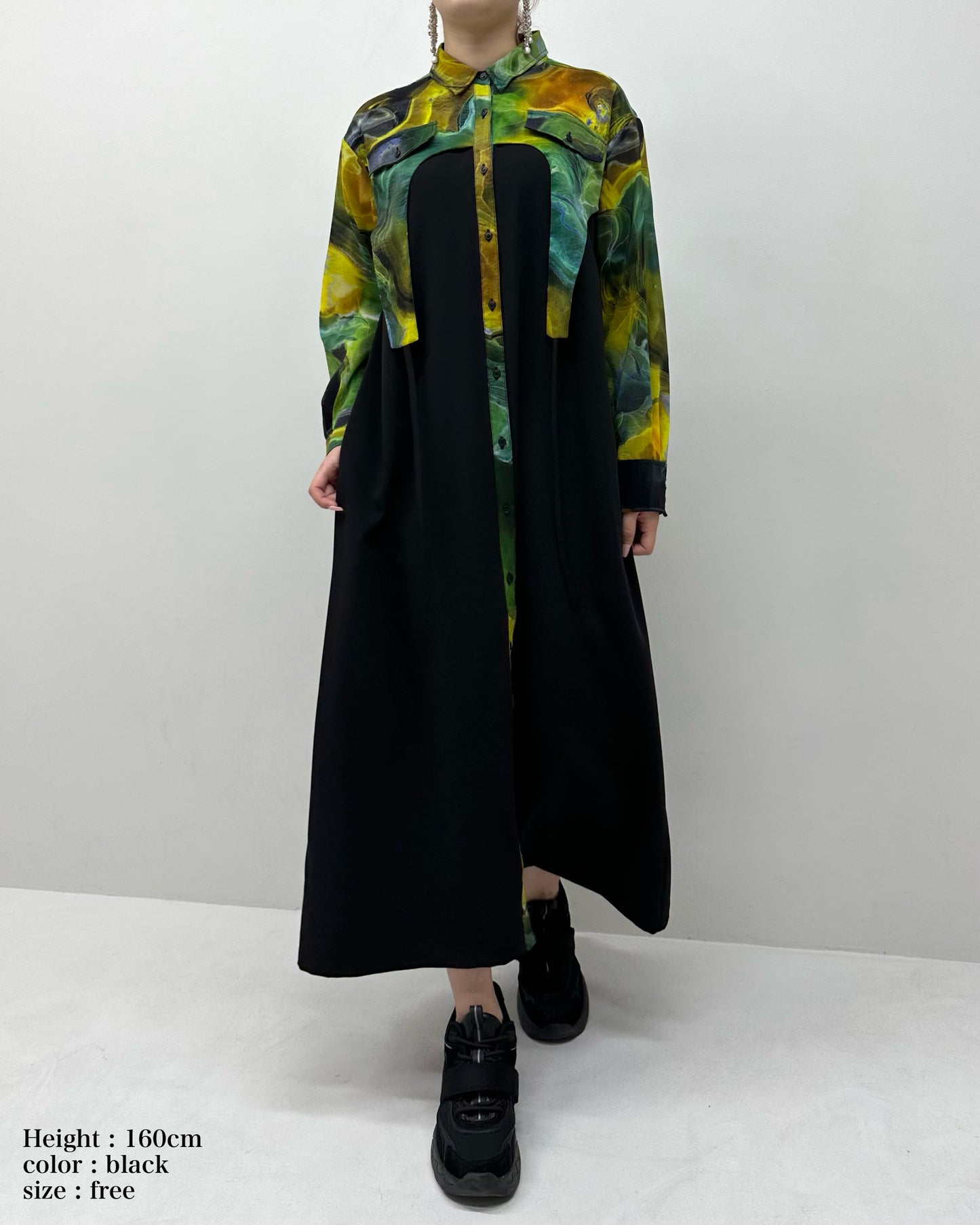 Marble paint irregular hem one piece