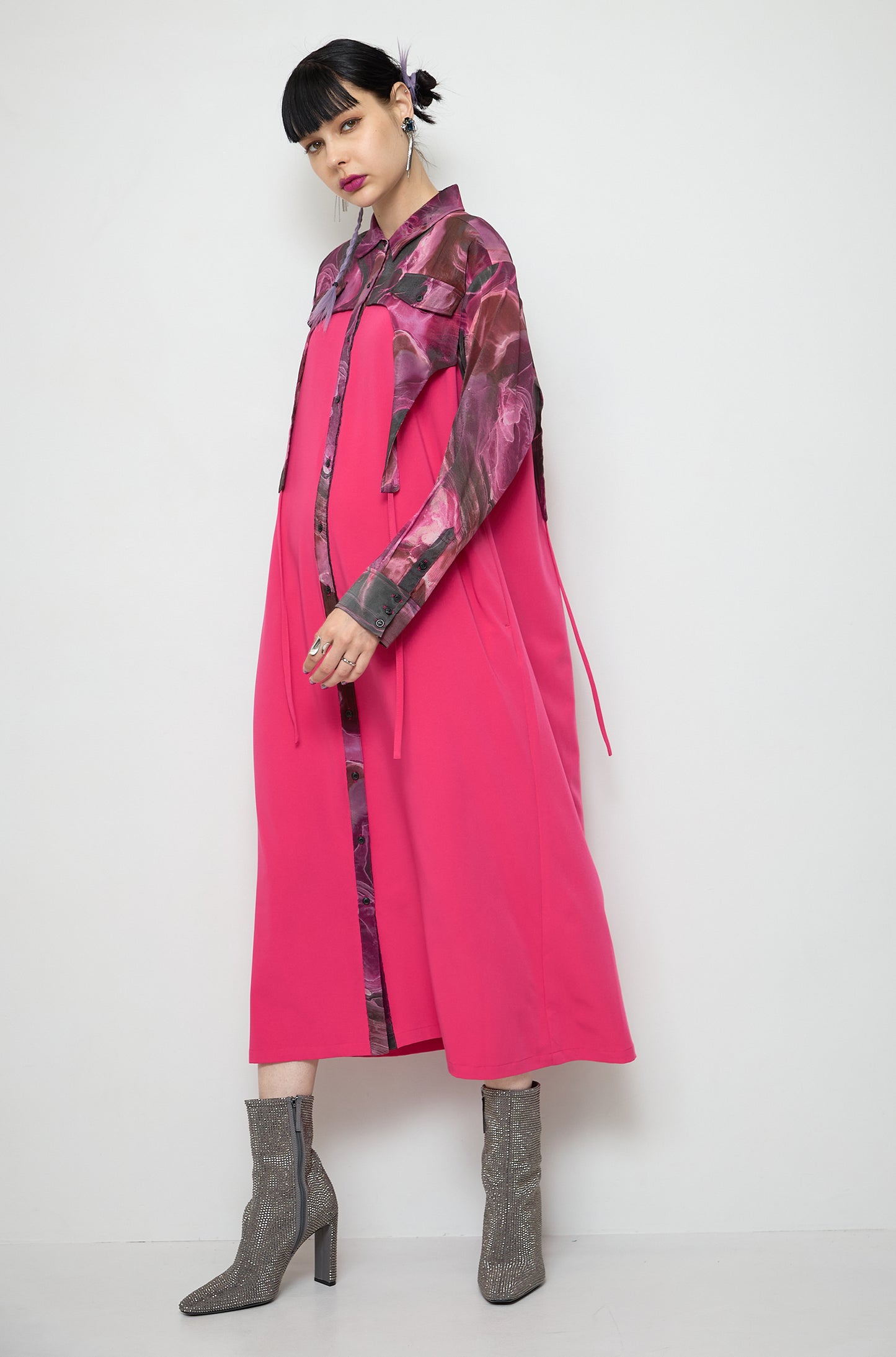 Marble paint irregular hem one piece