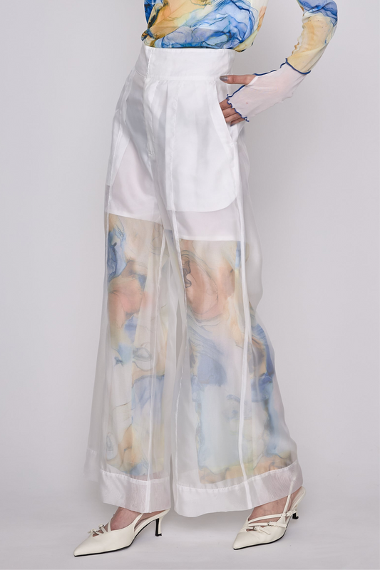 Marble paint sheer wide pants