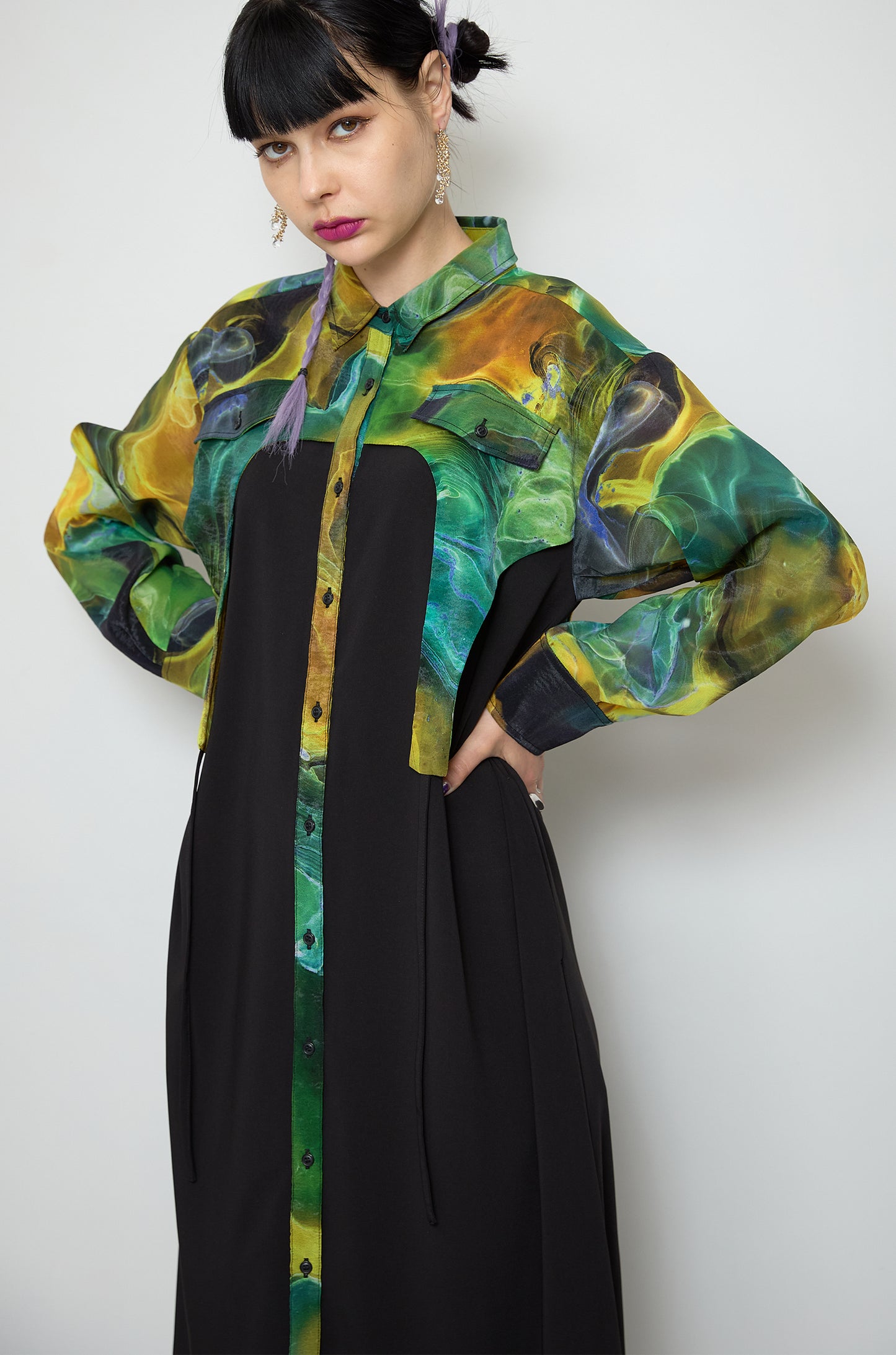 Marble paint irregular hem one piece