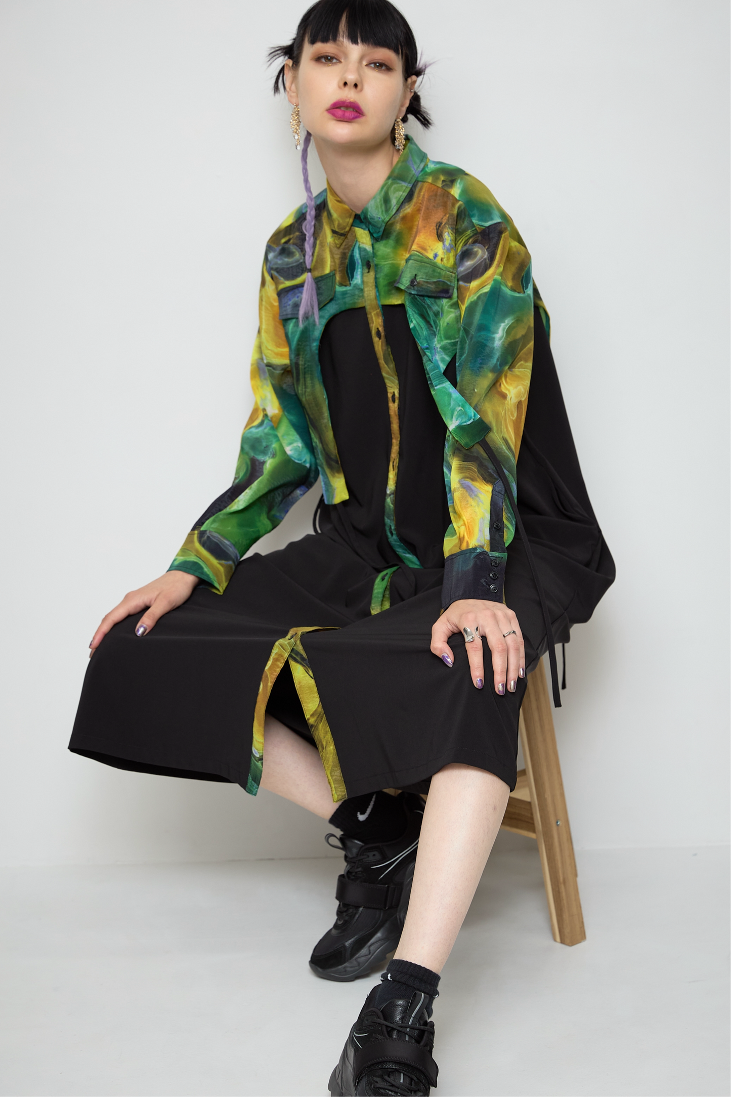 Marble paint irregular hem one piece