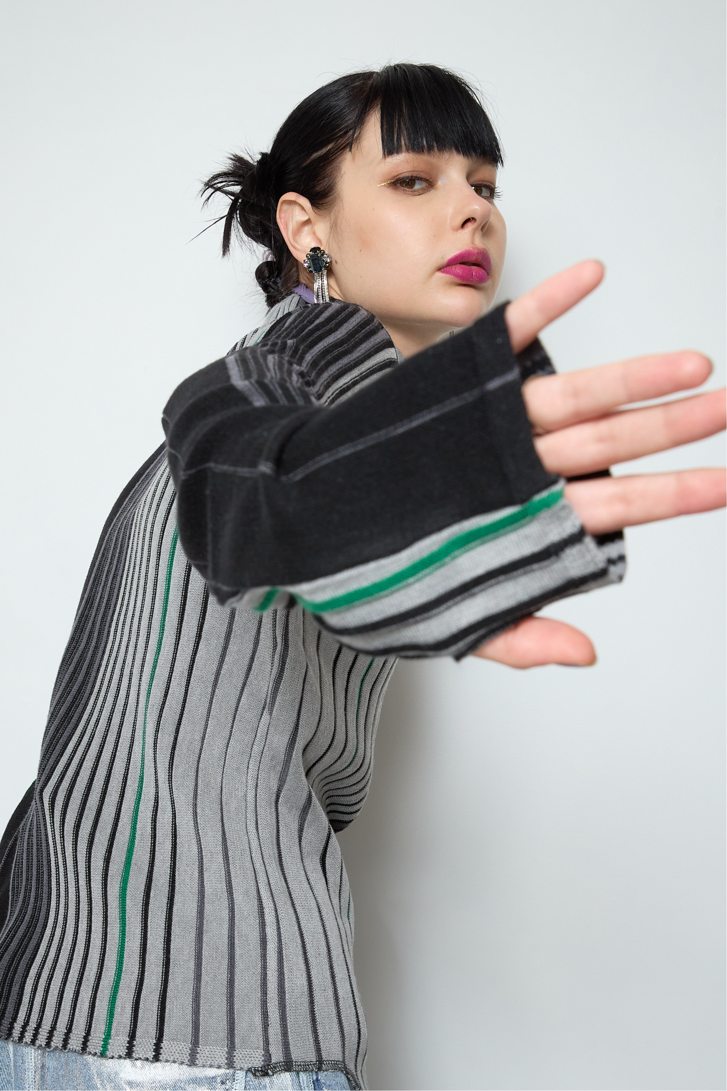 Irregular hem multicolor rib knit