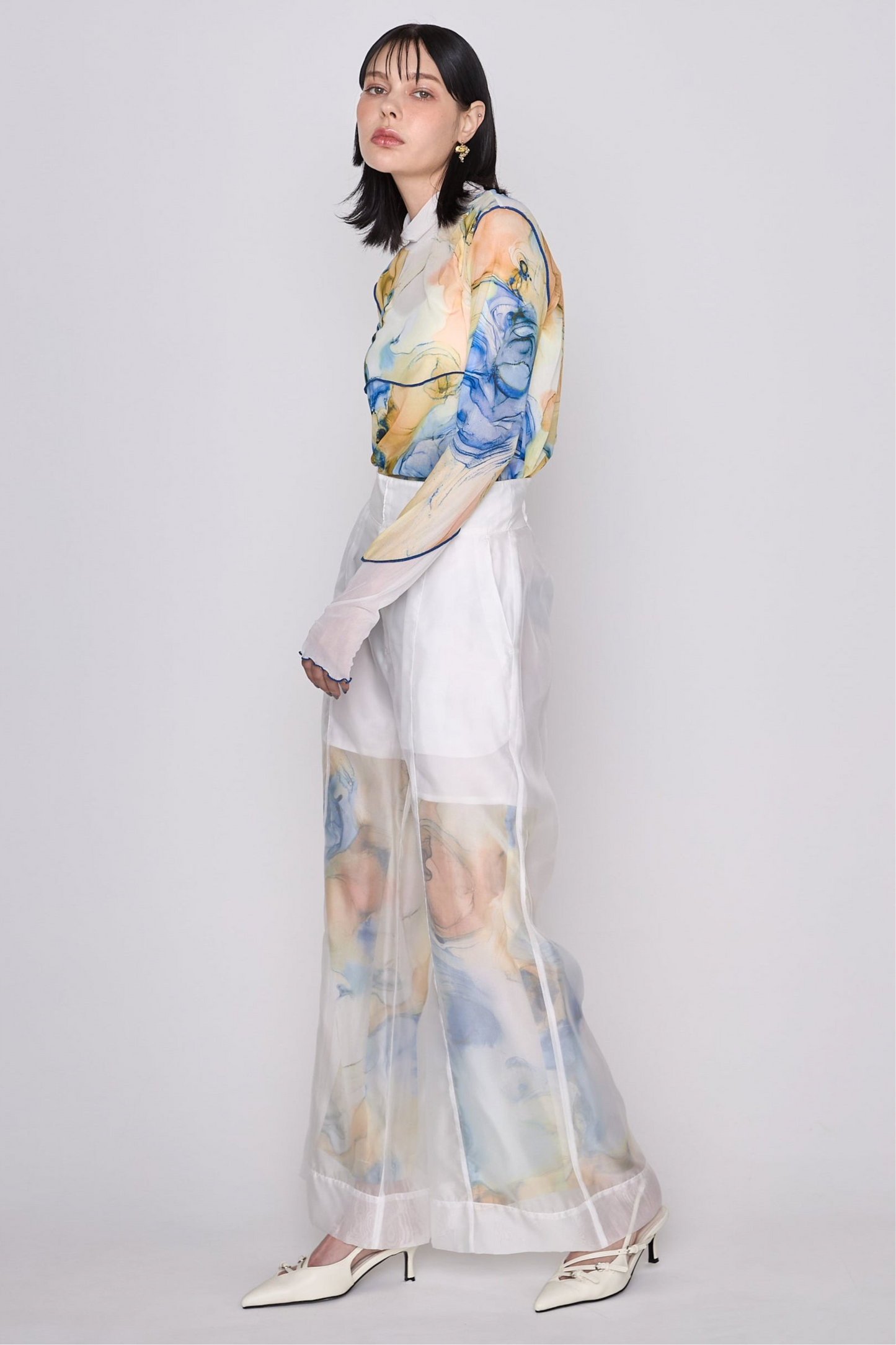 【残1点】Marble paint sheer wide pants