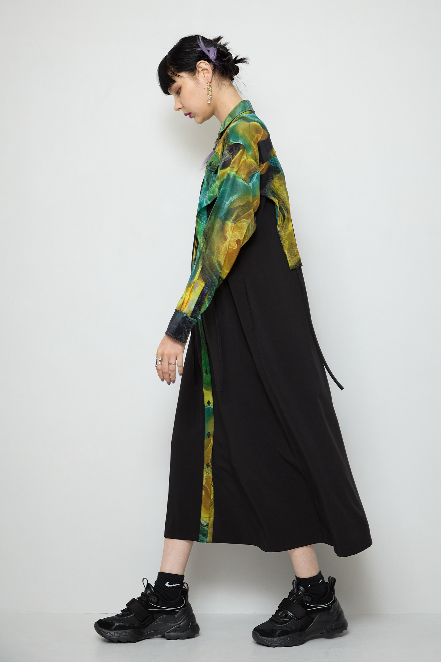 Marble paint irregular hem one piece