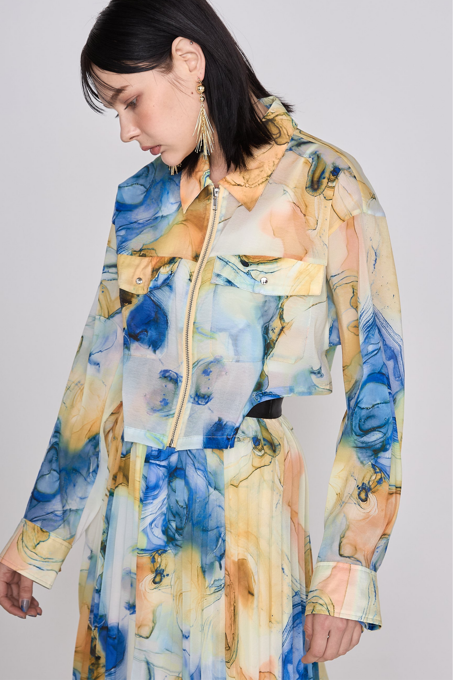 Marble paint zip shirt
