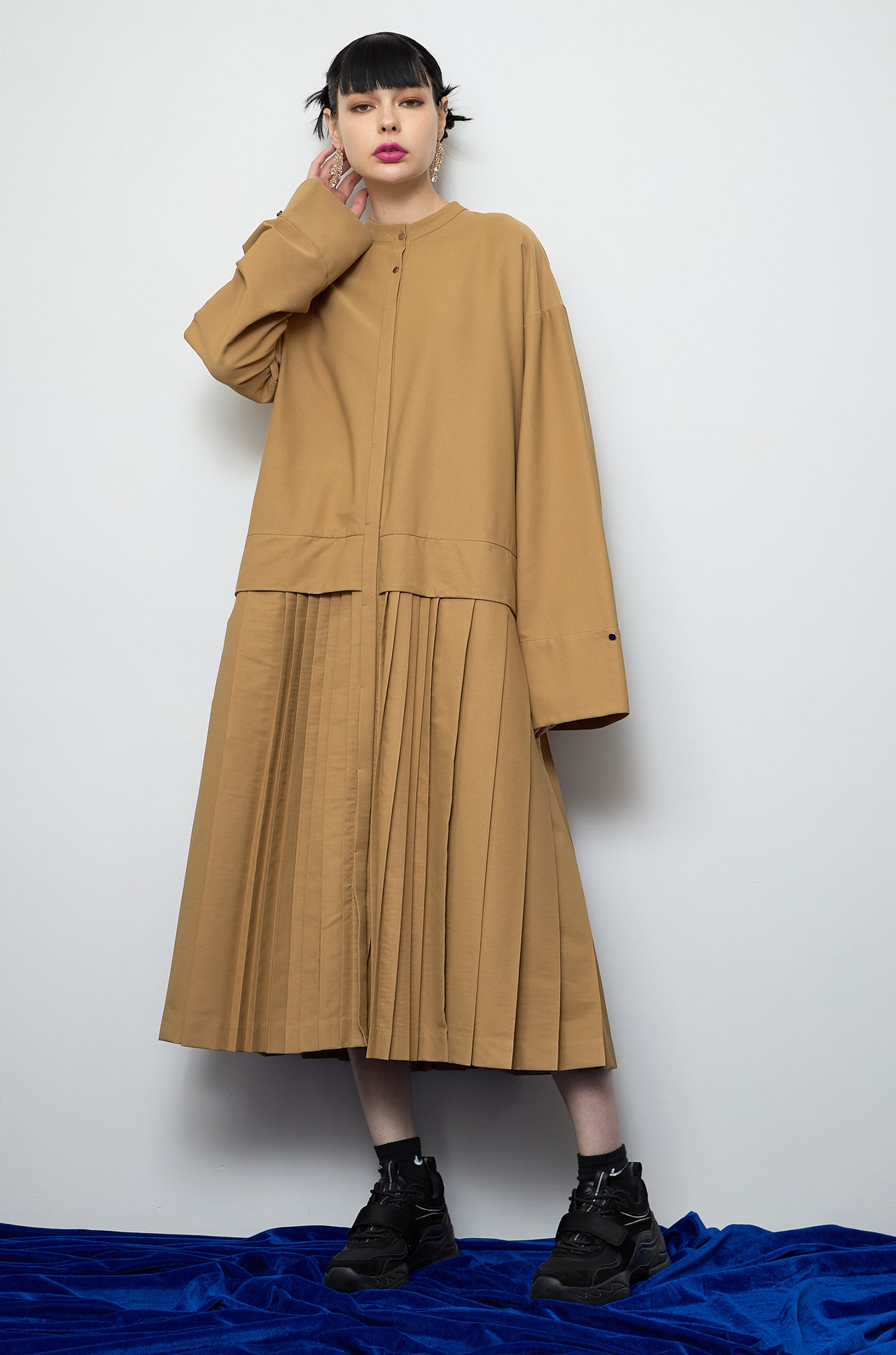 2way sleeve pleated one piece