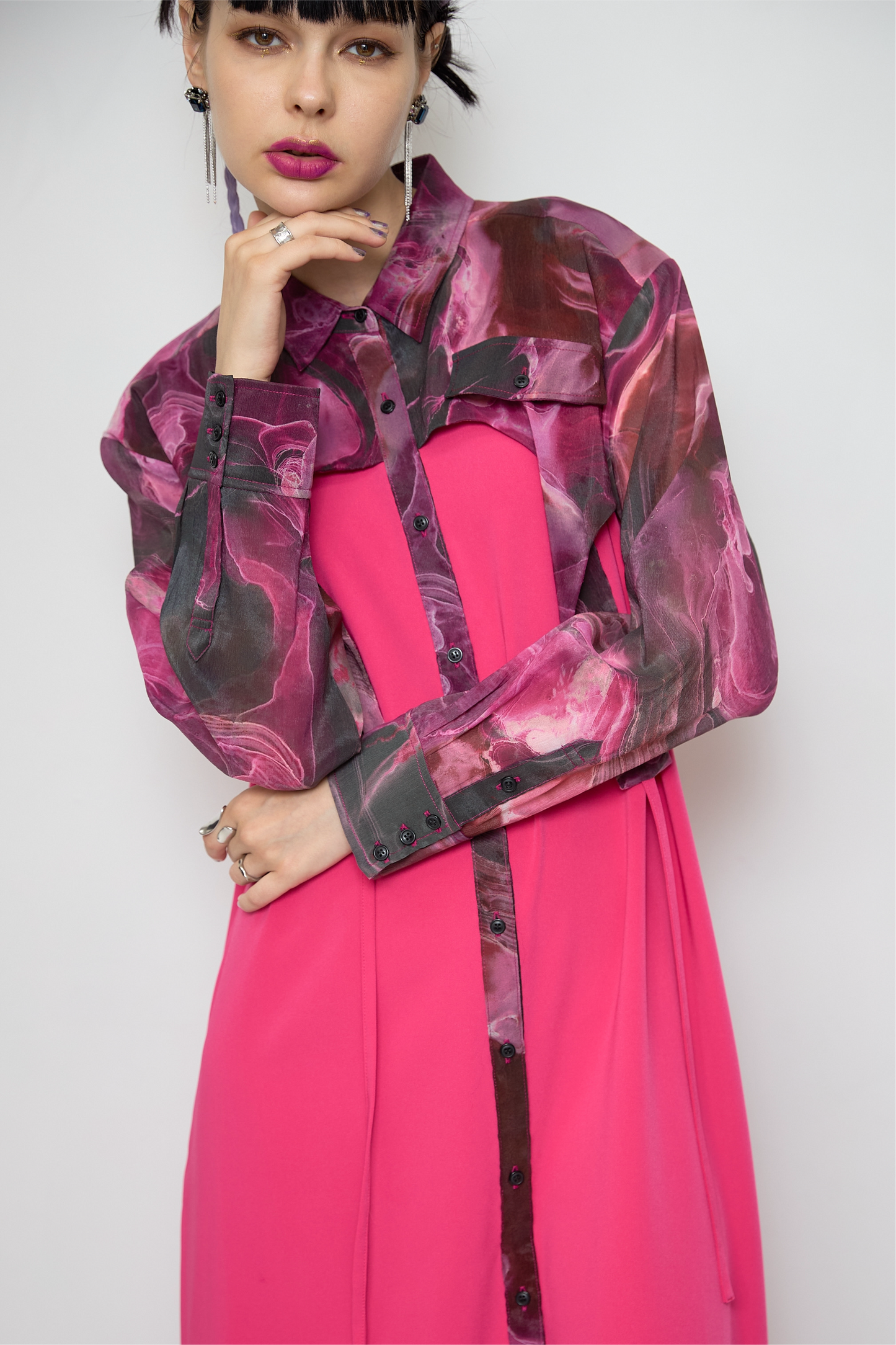 Marble paint irregular hem one piece