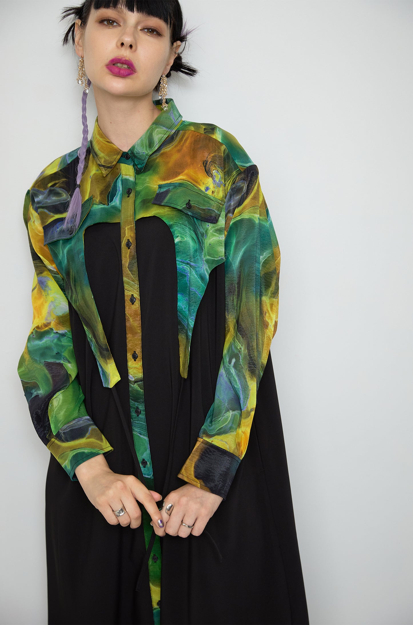 Marble paint irregular hem one piece