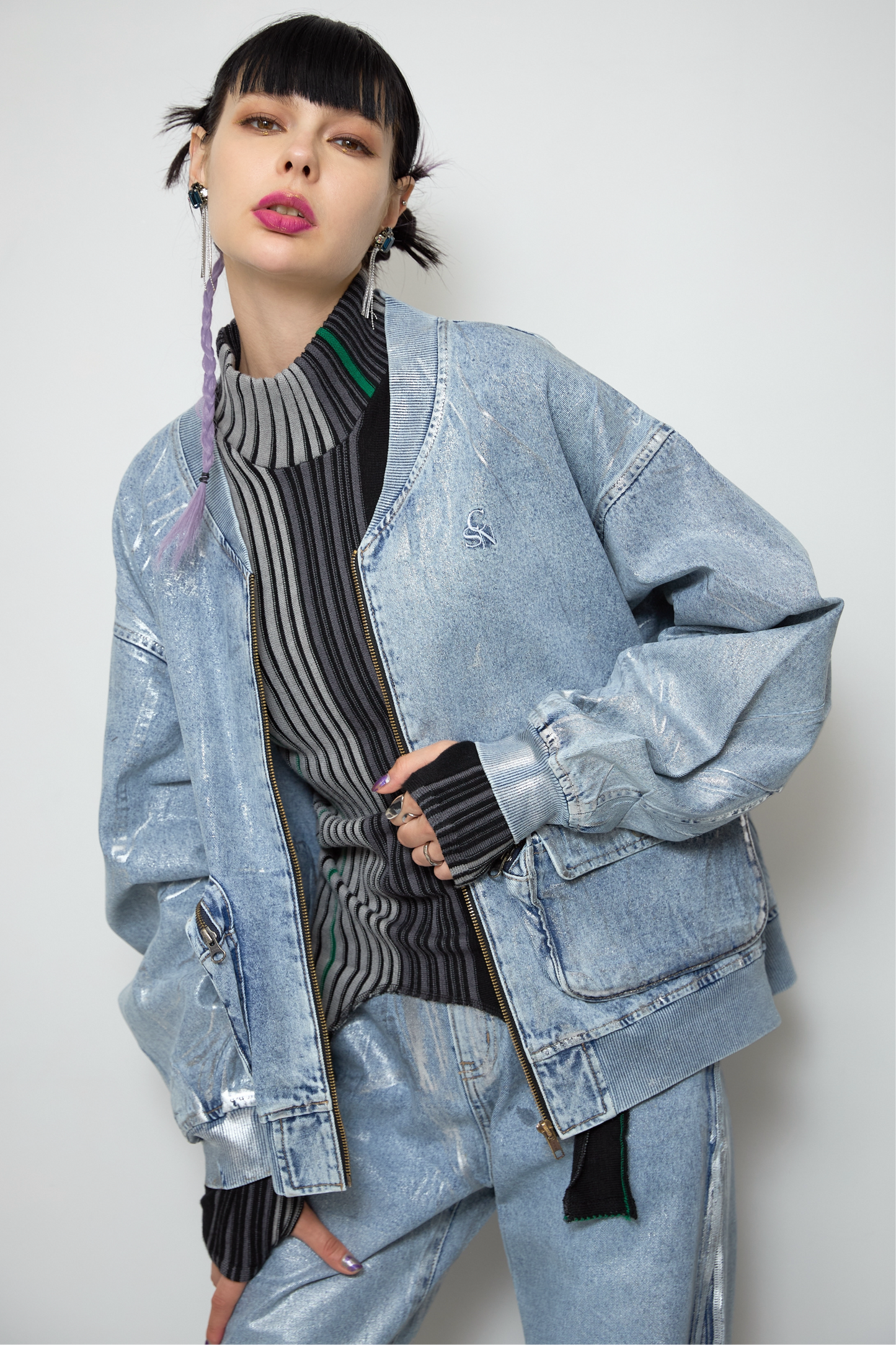 Irregular hem multicolor rib knit