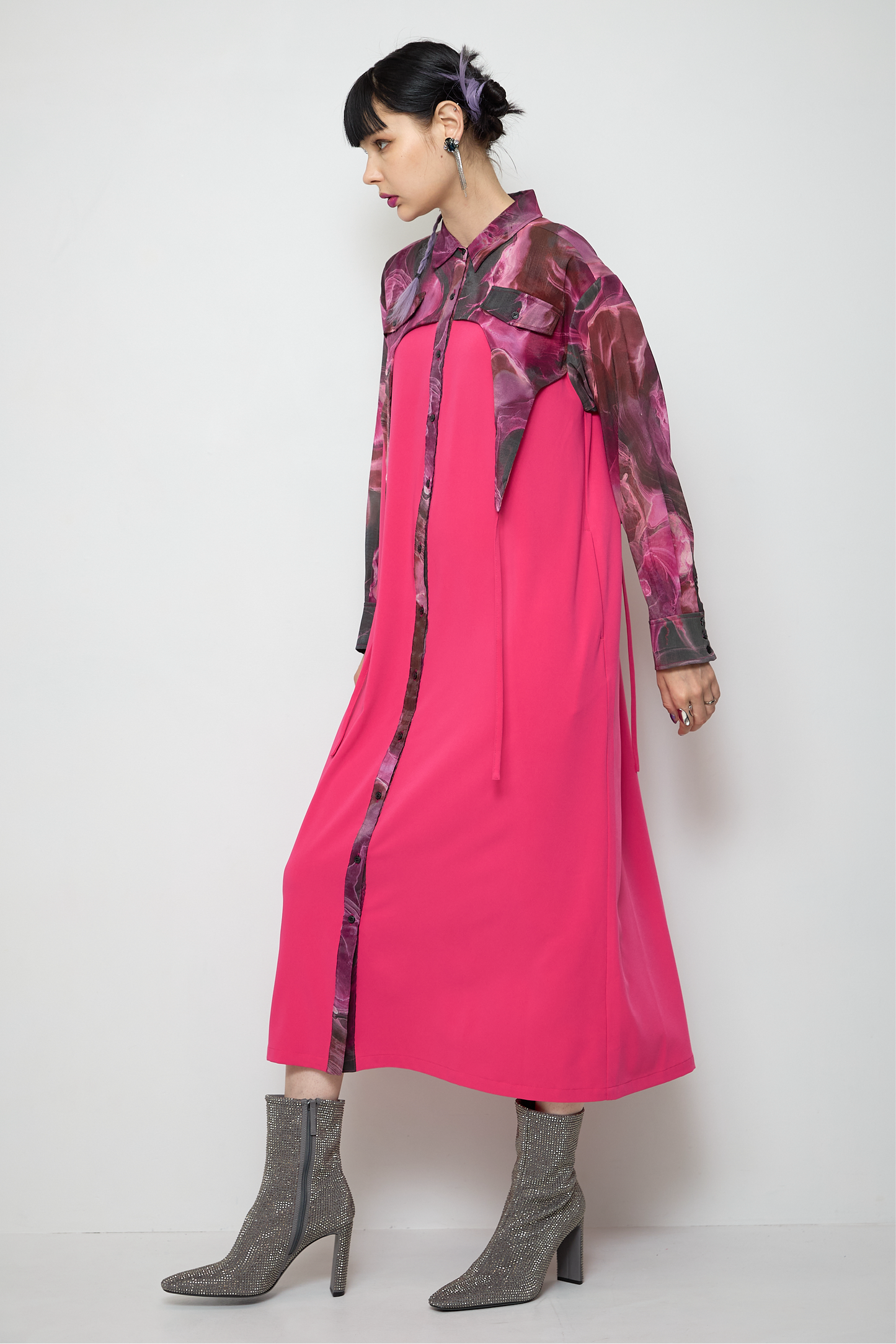 Marble paint irregular hem one piece