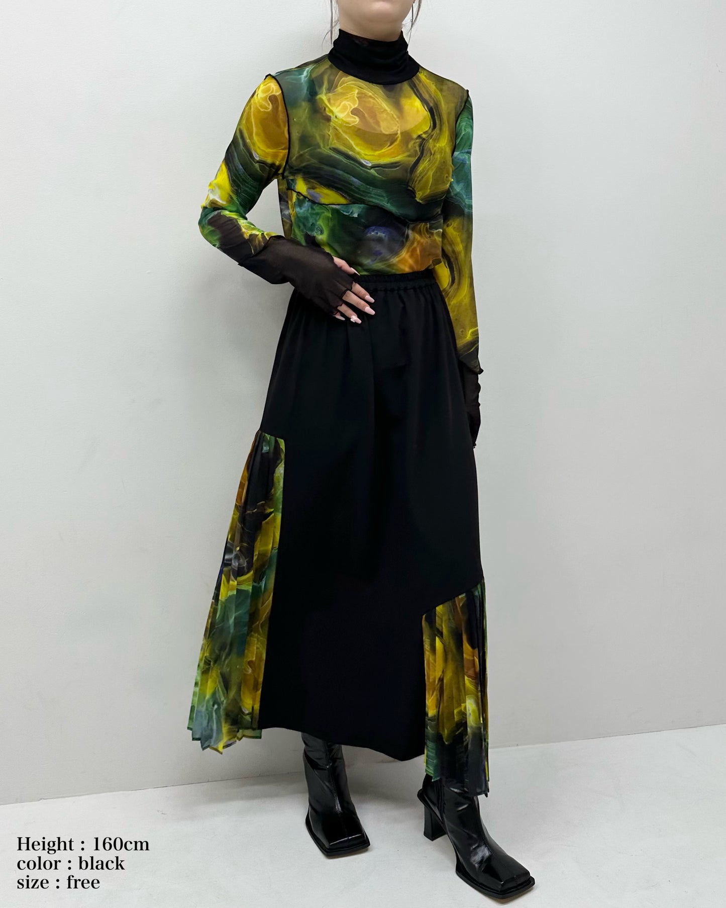 Marble Paint Asymmetry Pleated Skirt