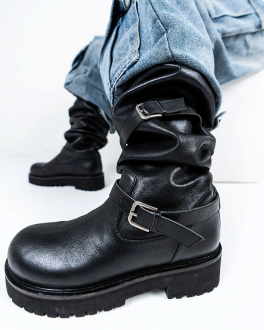 GRACIEUX LEATHER BOOTS【Black】