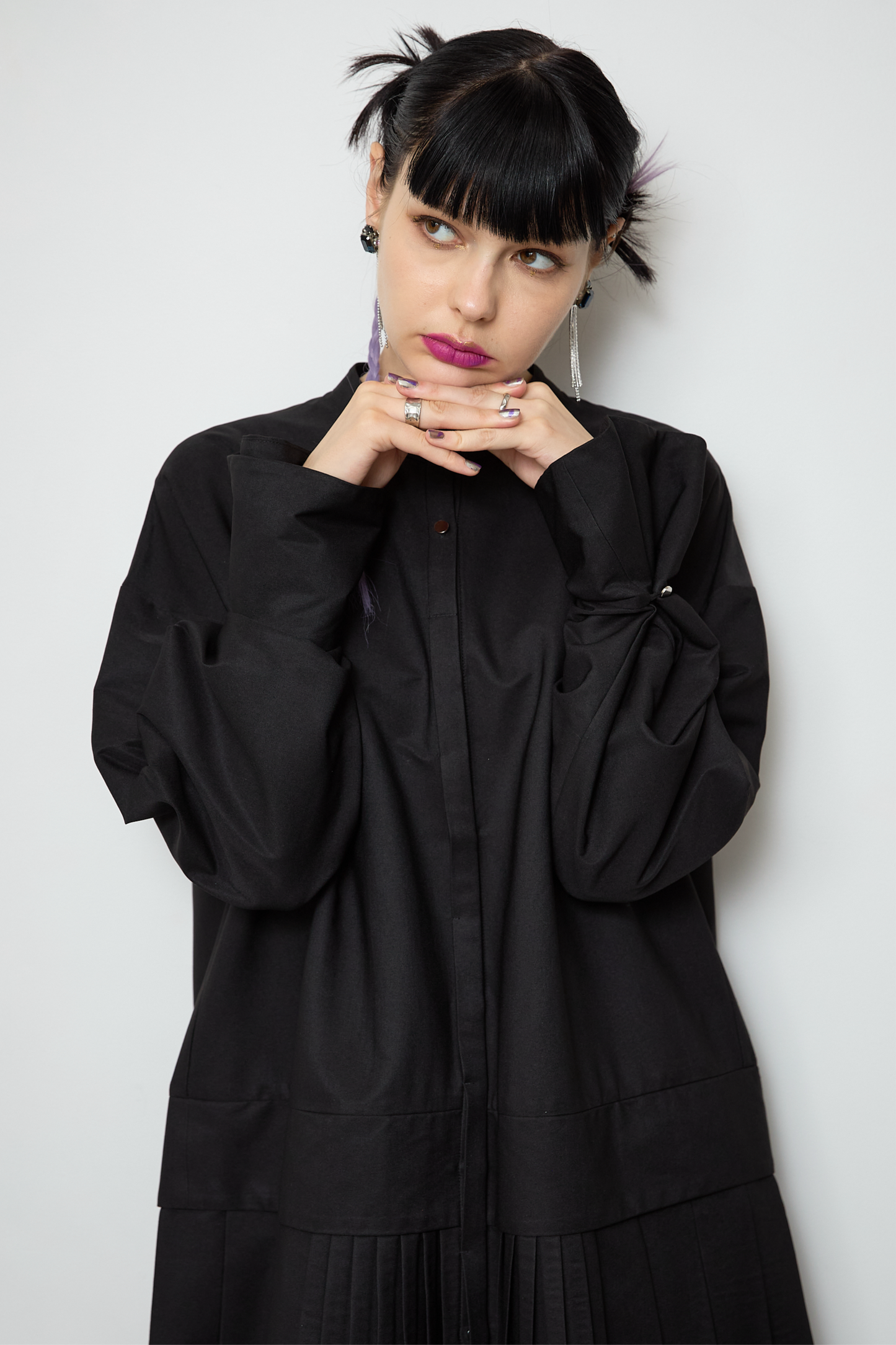 2way sleeve pleated one piece