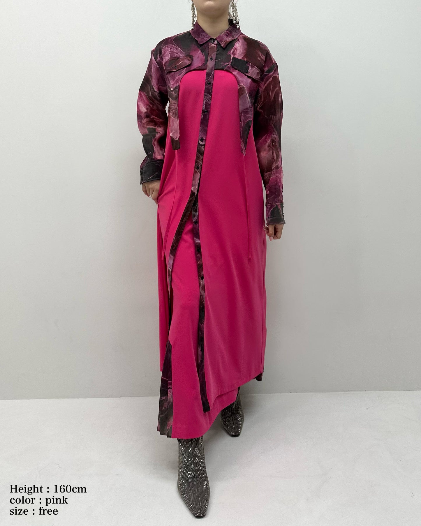 Marble paint irregular hem one piece