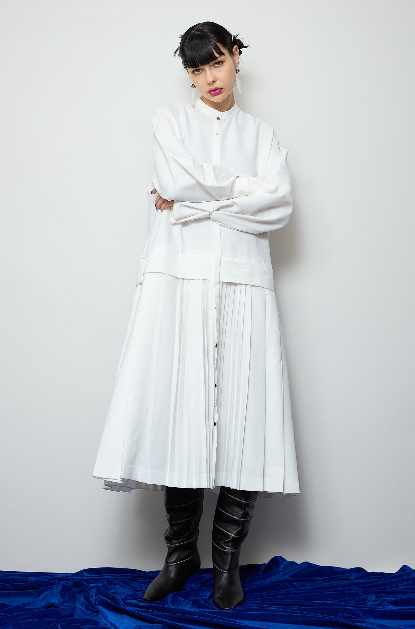 2way sleeve pleated one piece