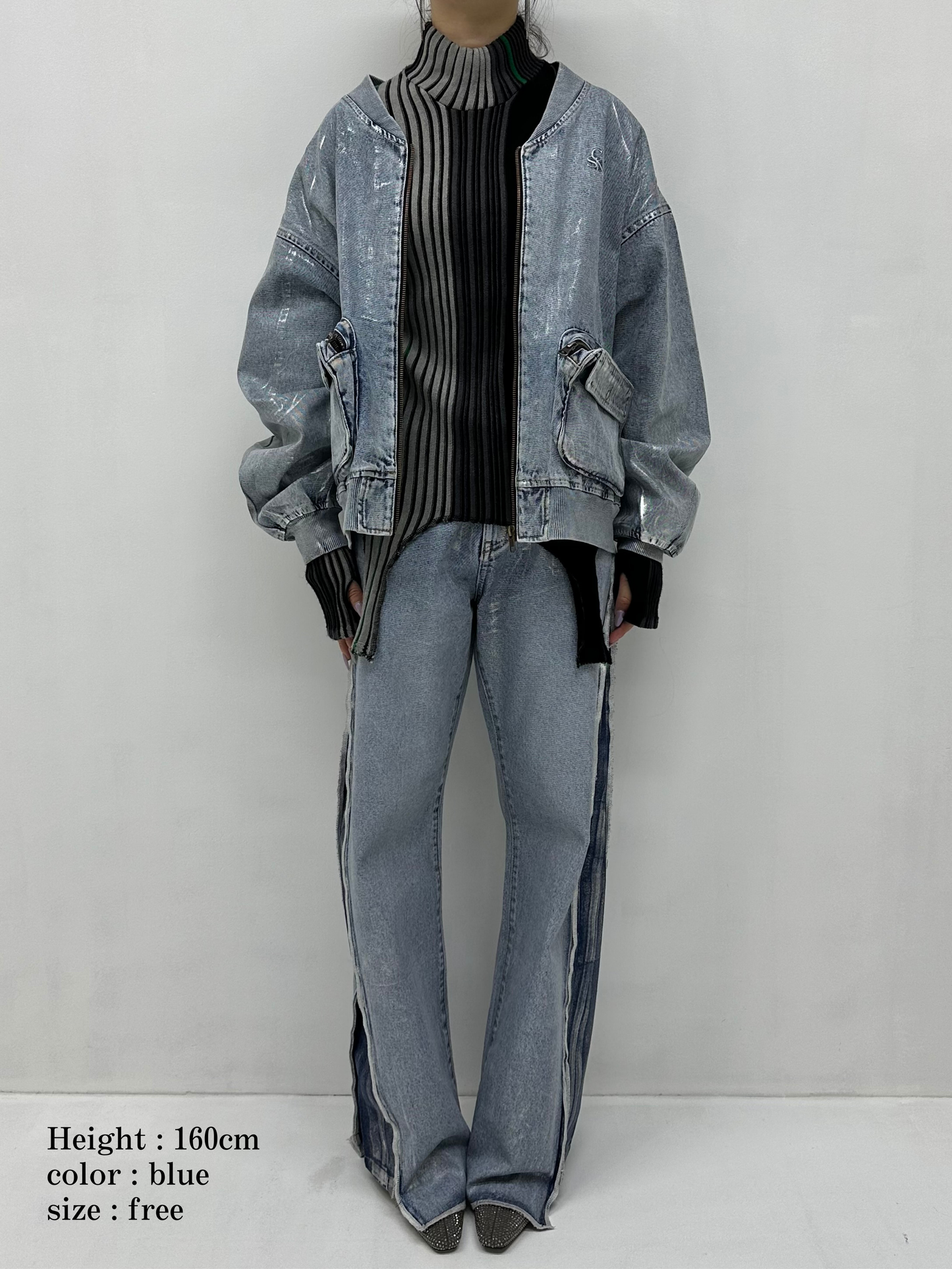 Foil print denim blouson