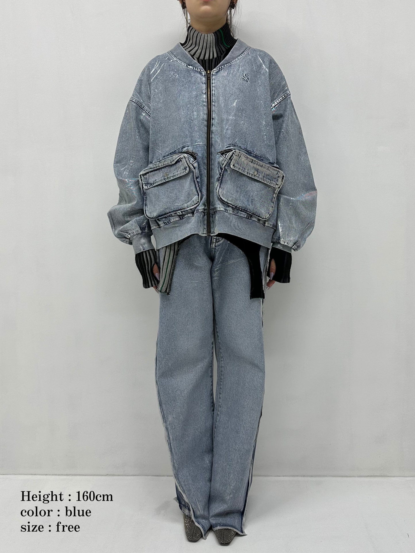 Foil print denim blouson