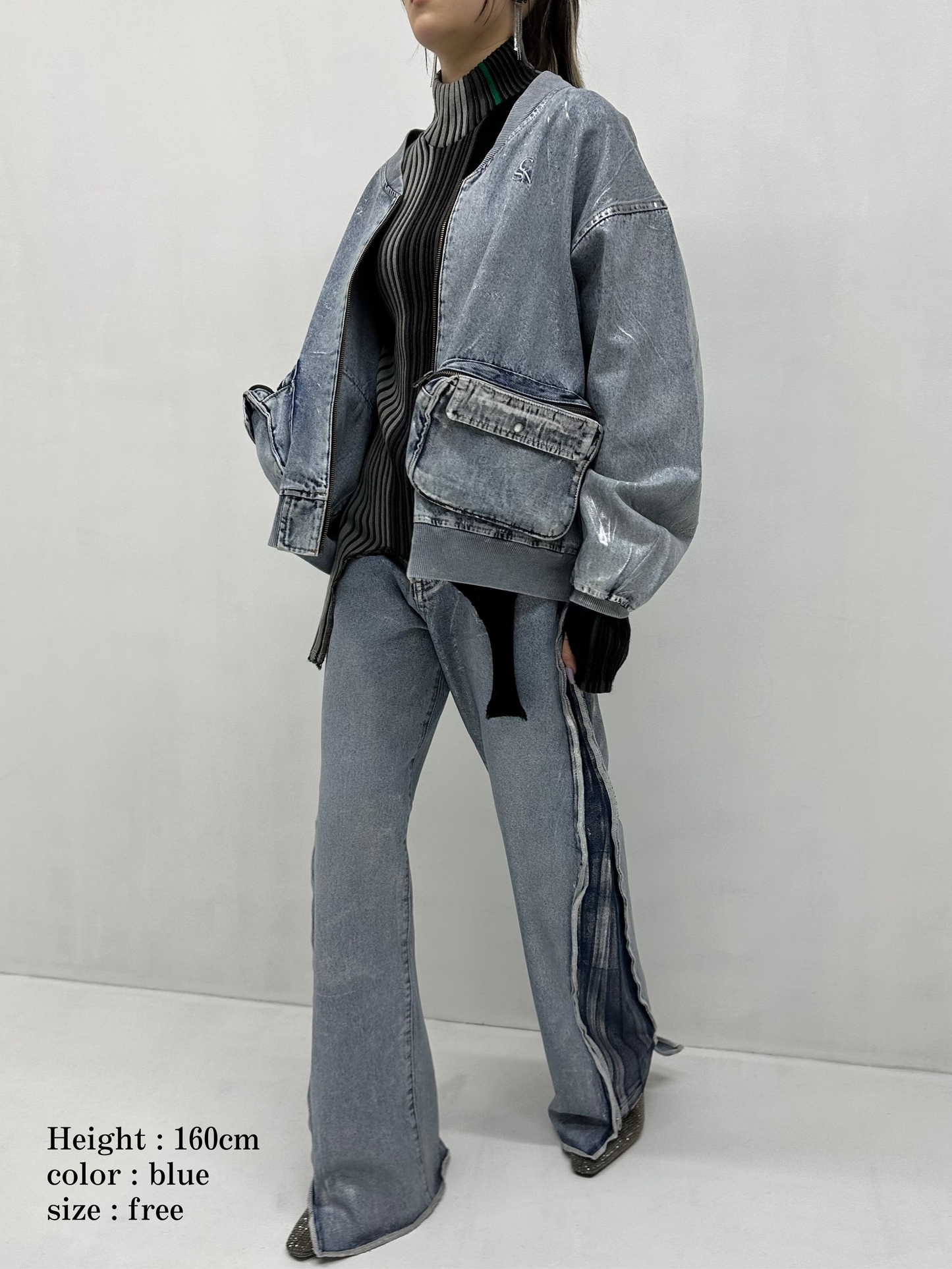 Foil print denim blouson