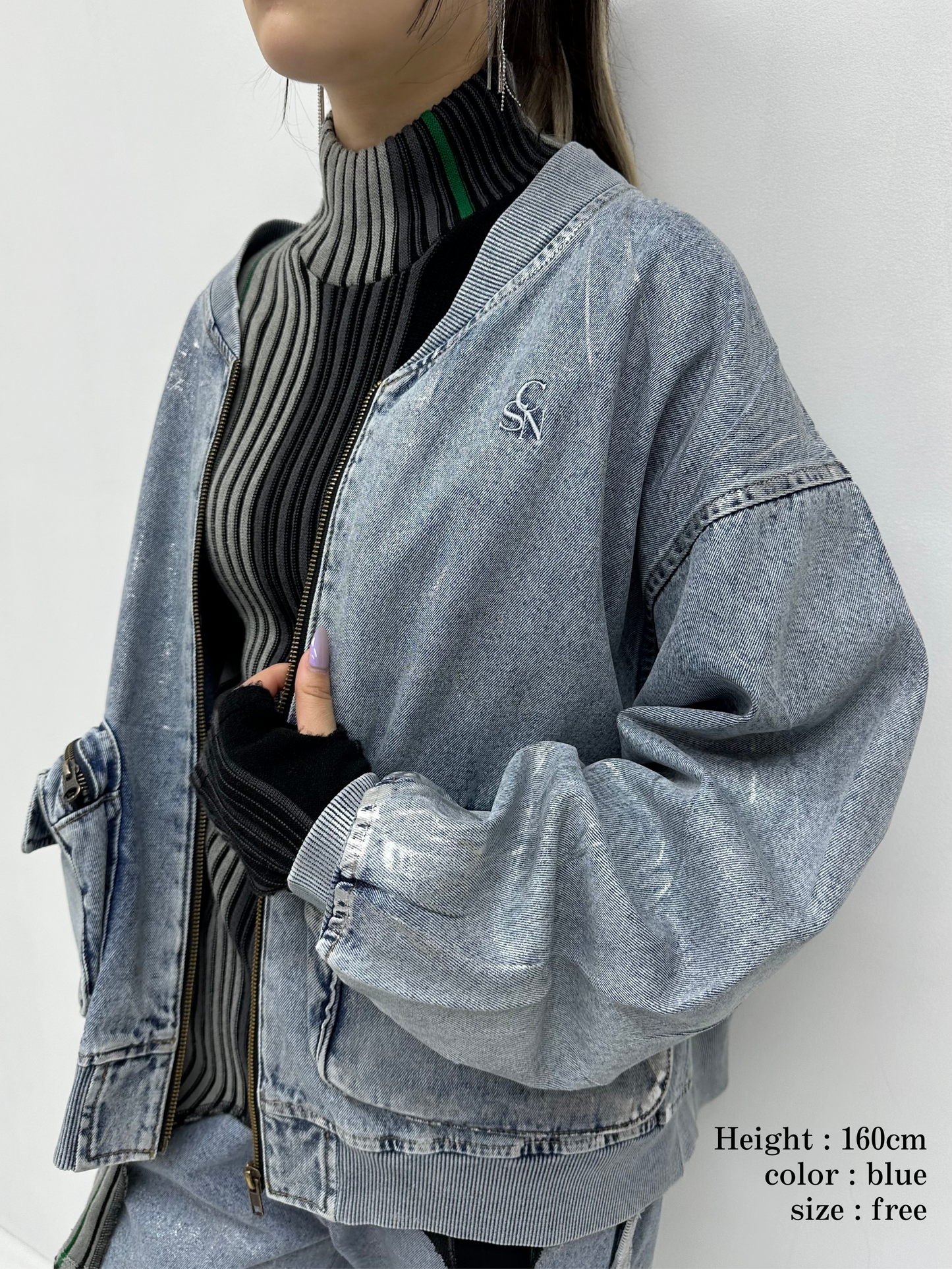 Foil print denim blouson