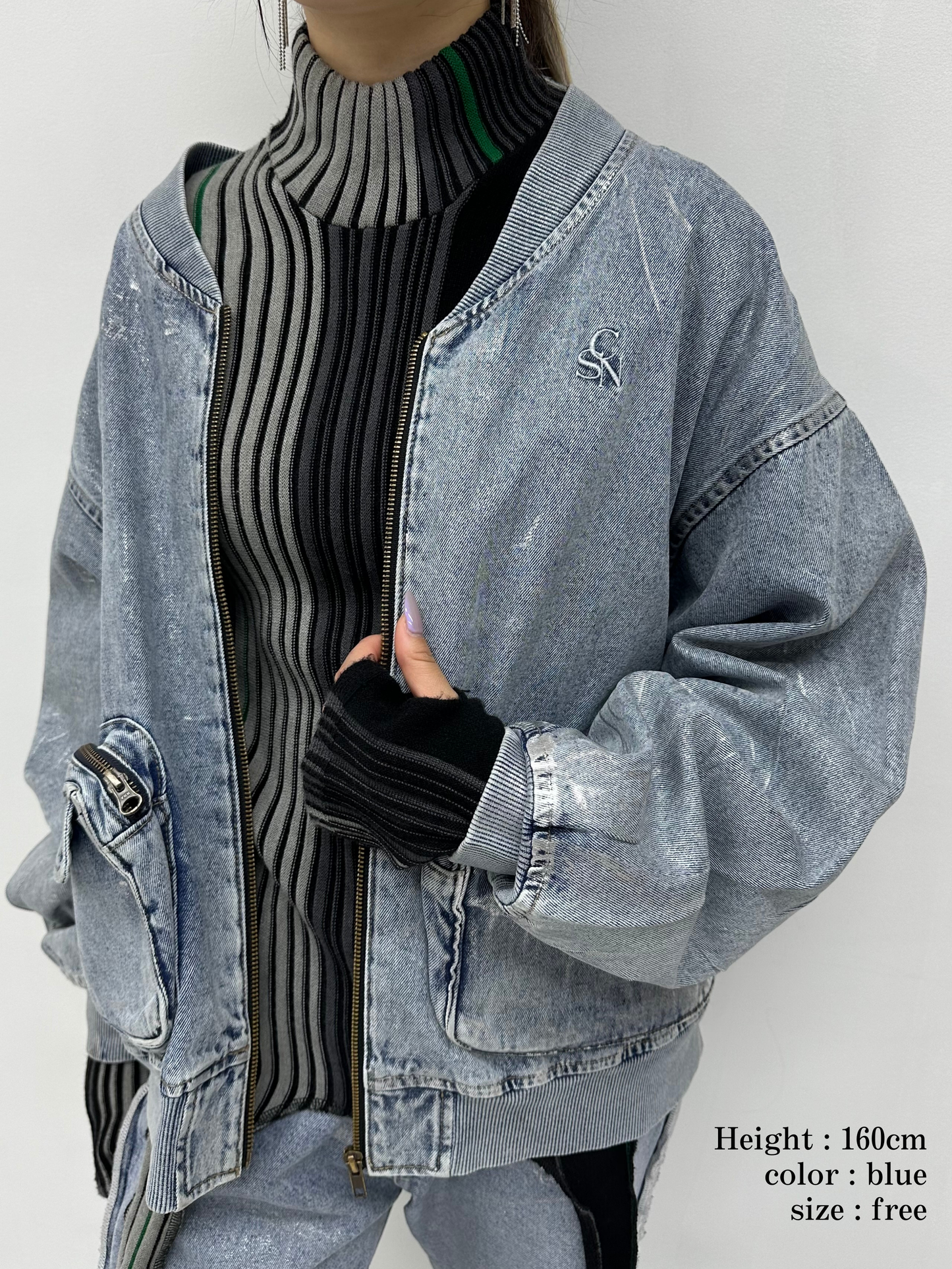 Foil print denim blouson