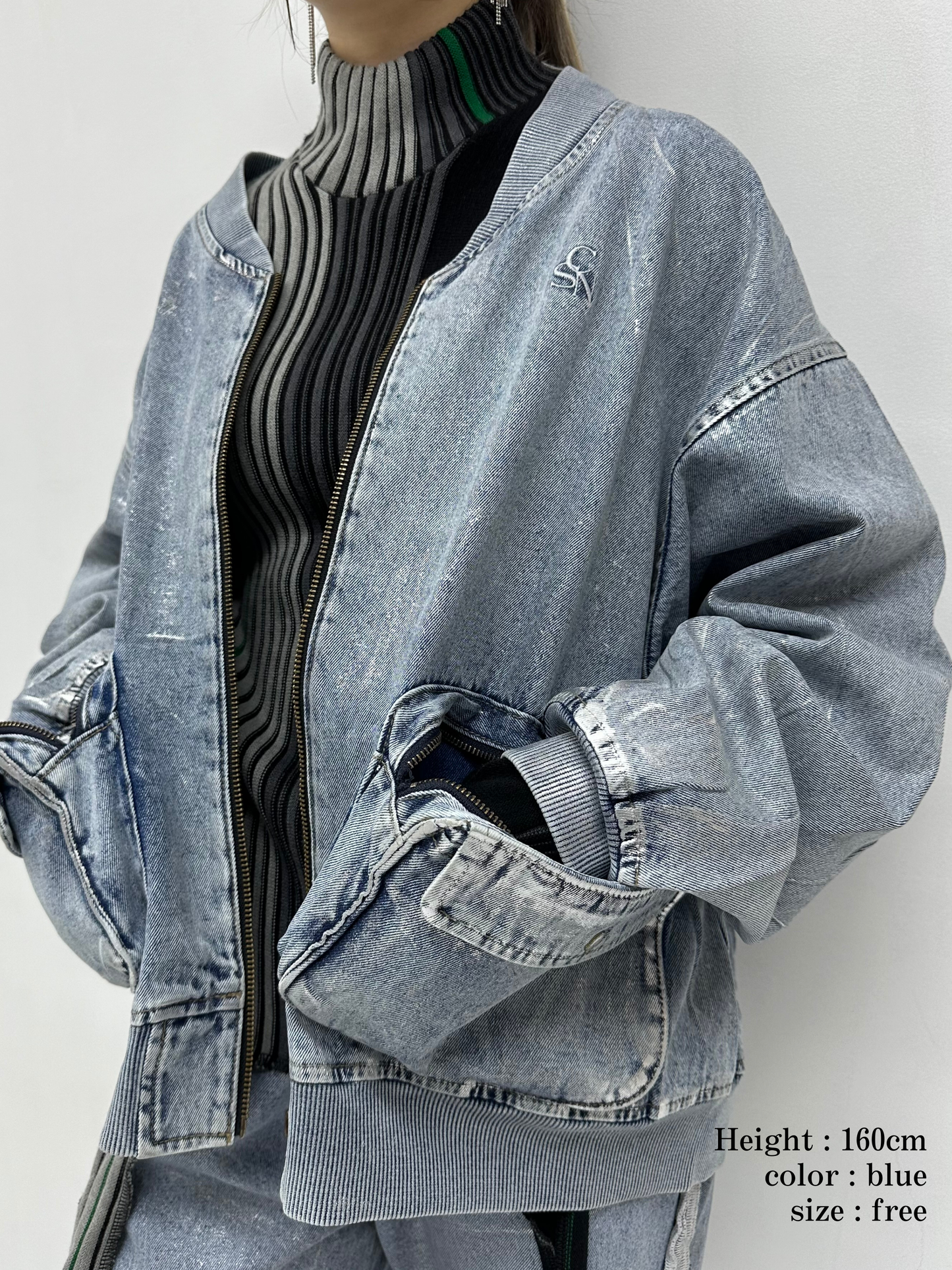 Foil print denim blouson